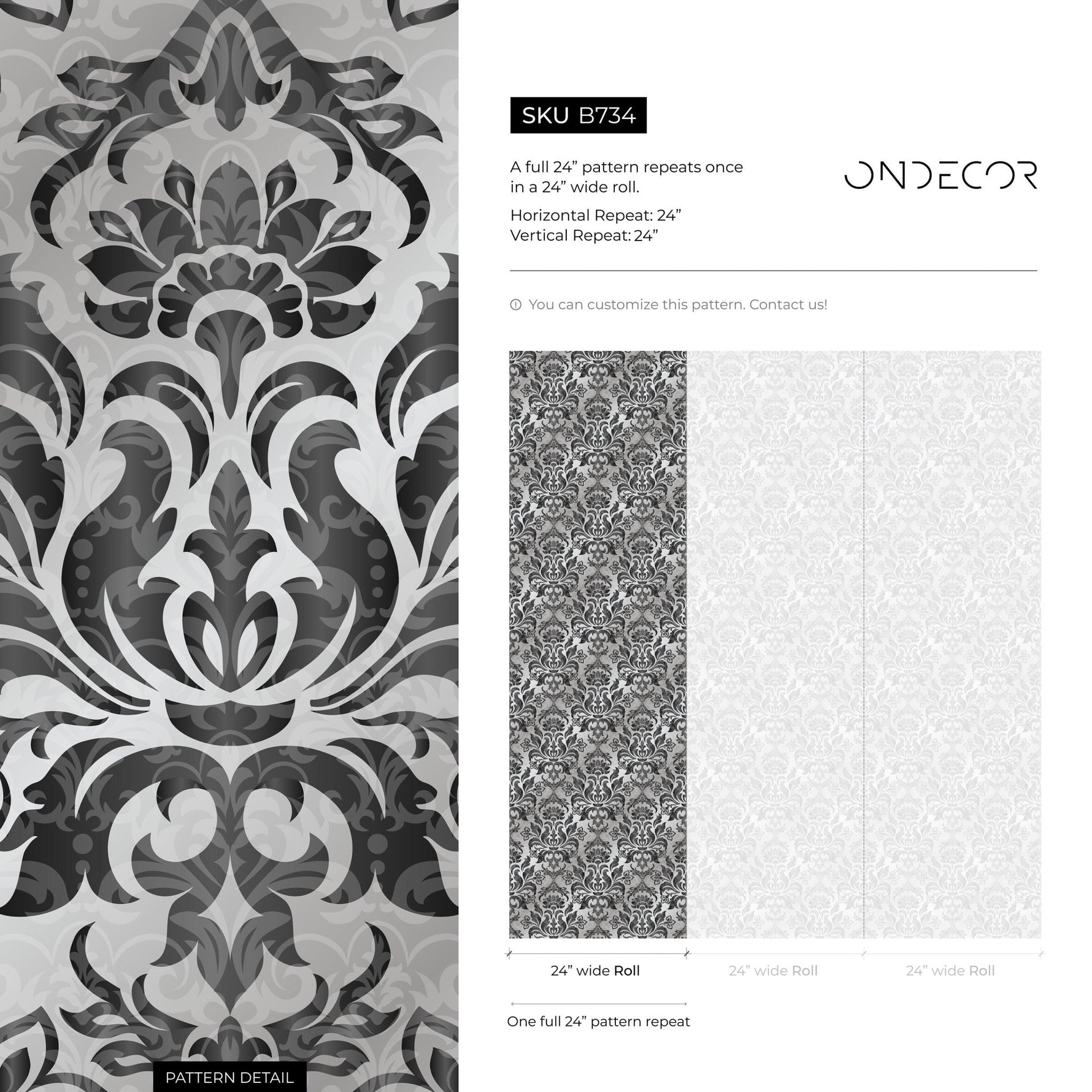 Wallpaper Peel and Stick Wallpaper Removable Wallpaper Home Decor Wall Art Wall Decor Room Decor / Vintage Black Damask Wallpaper - B734 - WallTrend