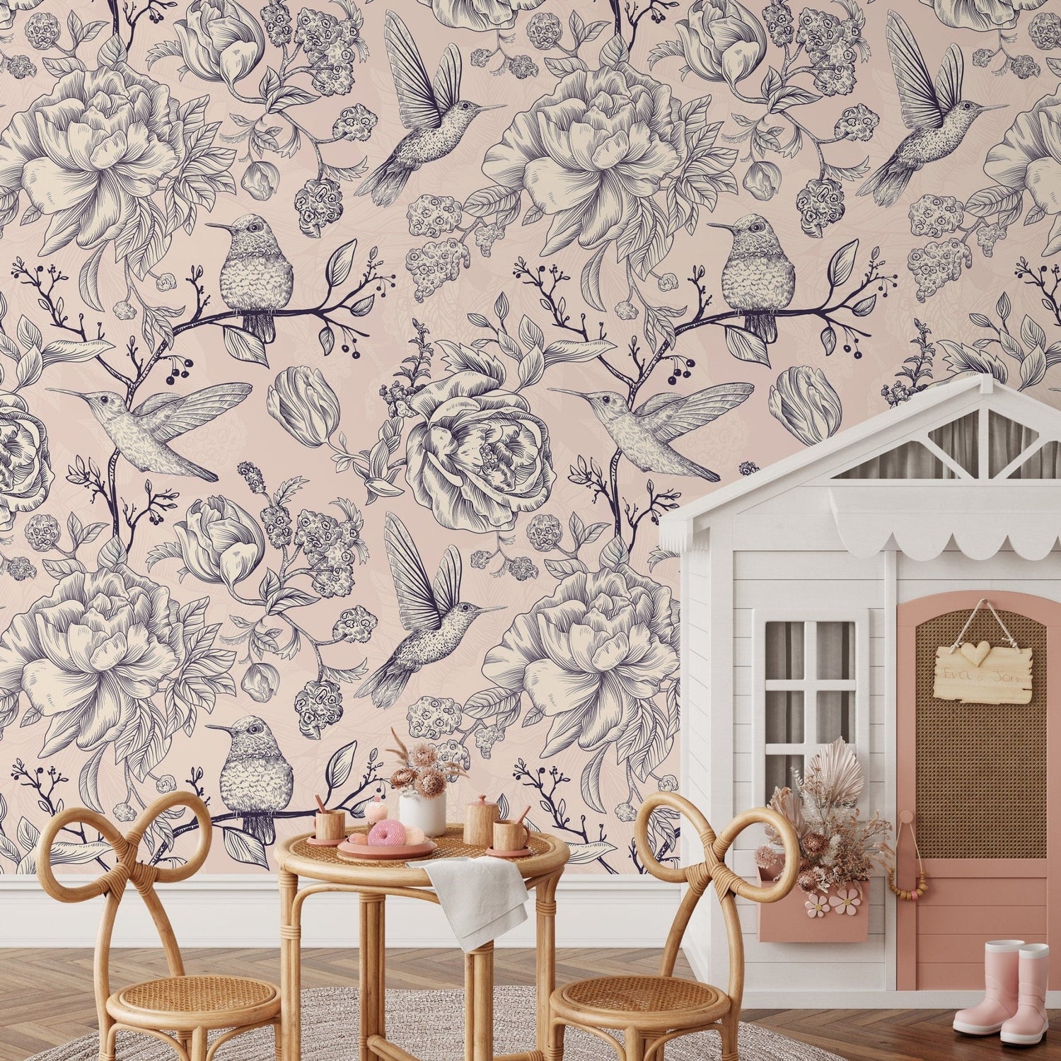 Wallpaper Peel and Stick Wallpaper Removable Wallpaper Home Decor Wall Art Wall Decor Room Decor / Vintage Floral Bird Wallpaper - A626 - WallTrend