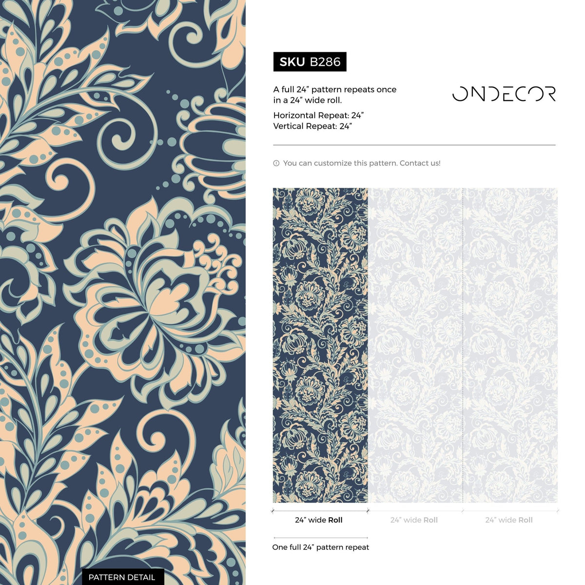 Wallpaper Peel and Stick Wallpaper Removable Wallpaper Home Decor Wall Art Wall Decor Room Decor/ Vintage Ornamental Flowers Wallpaper - B286 - WallTrend
