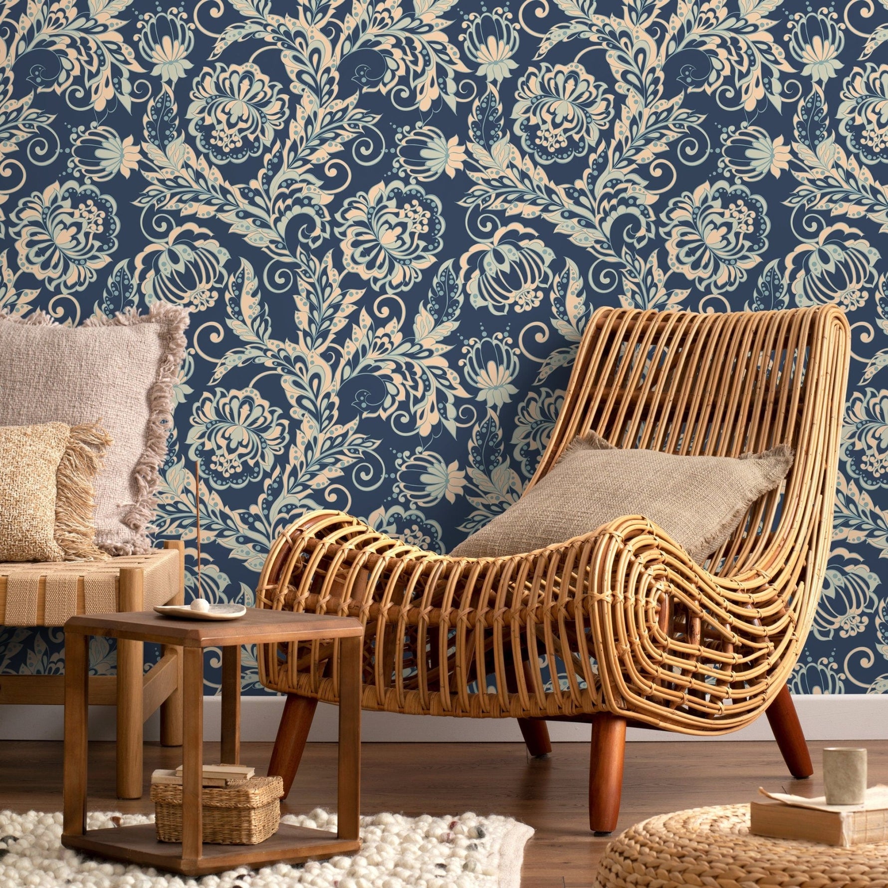 Wallpaper Peel and Stick Wallpaper Removable Wallpaper Home Decor Wall Art Wall Decor Room Decor/ Vintage Ornamental Flowers Wallpaper - B286 - WallTrend