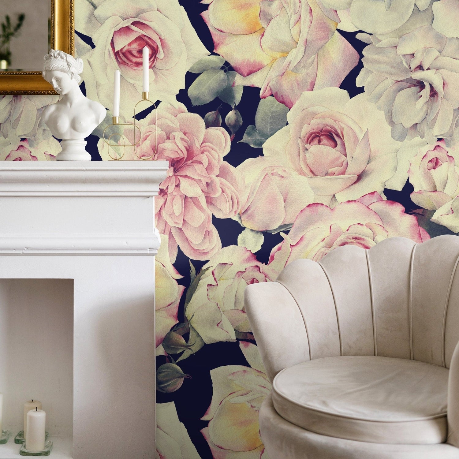 Wallpaper Peel and Stick Wallpaper Removable Wallpaper Home Decor Wall Art Wall Decor Room Decor / Vintage Roses Wallpaper - A221 - WallTrend