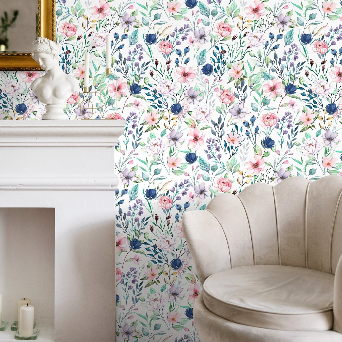 Wallpaper Peel and Stick Wallpaper Removable Wallpaper Home Decor Wall Art Wall Decor Room Decor / Watercolor Floral Wallpaper - A711 - WallTrend