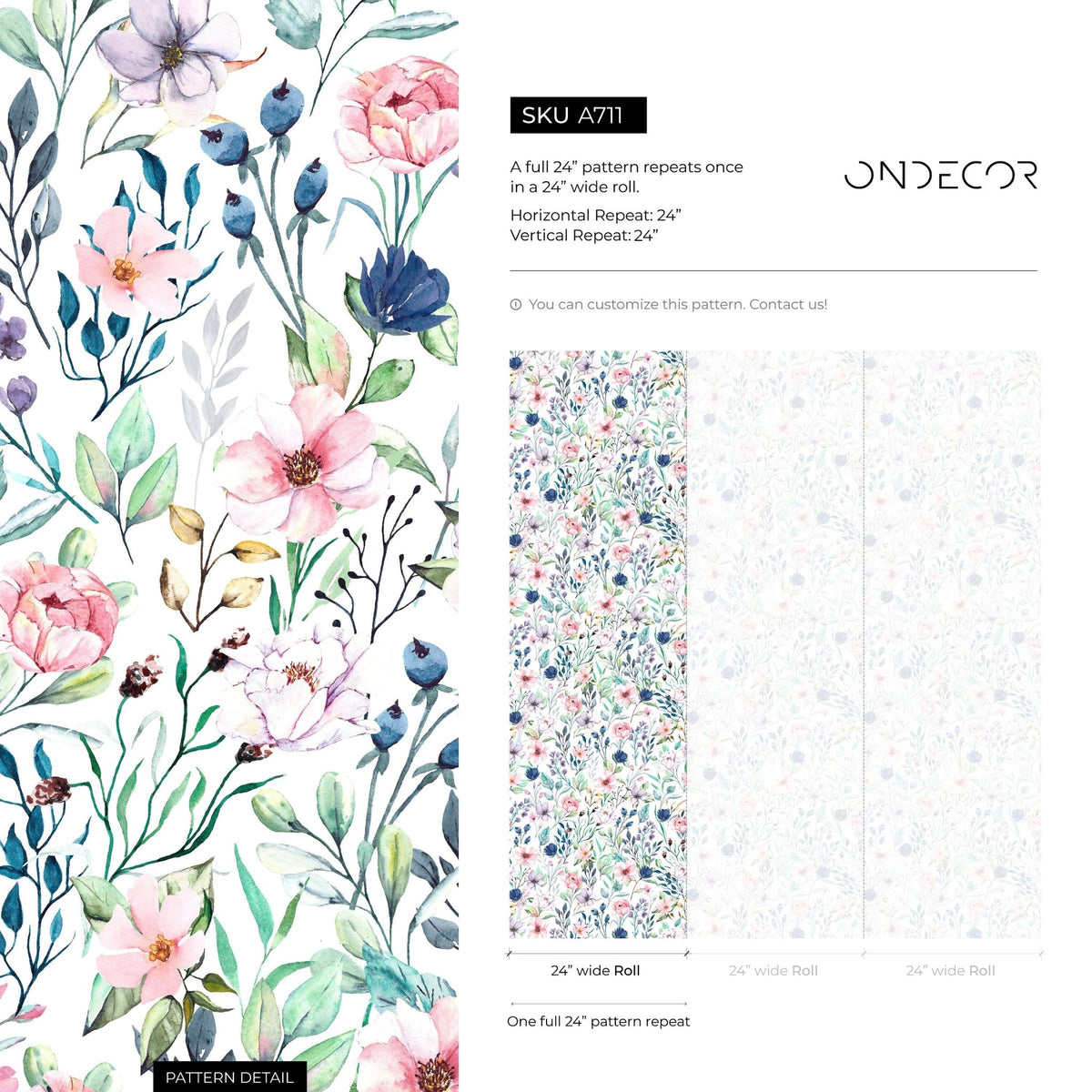 Wallpaper Peel and Stick Wallpaper Removable Wallpaper Home Decor Wall Art Wall Decor Room Decor / Watercolor Floral Wallpaper - A711 - WallTrend