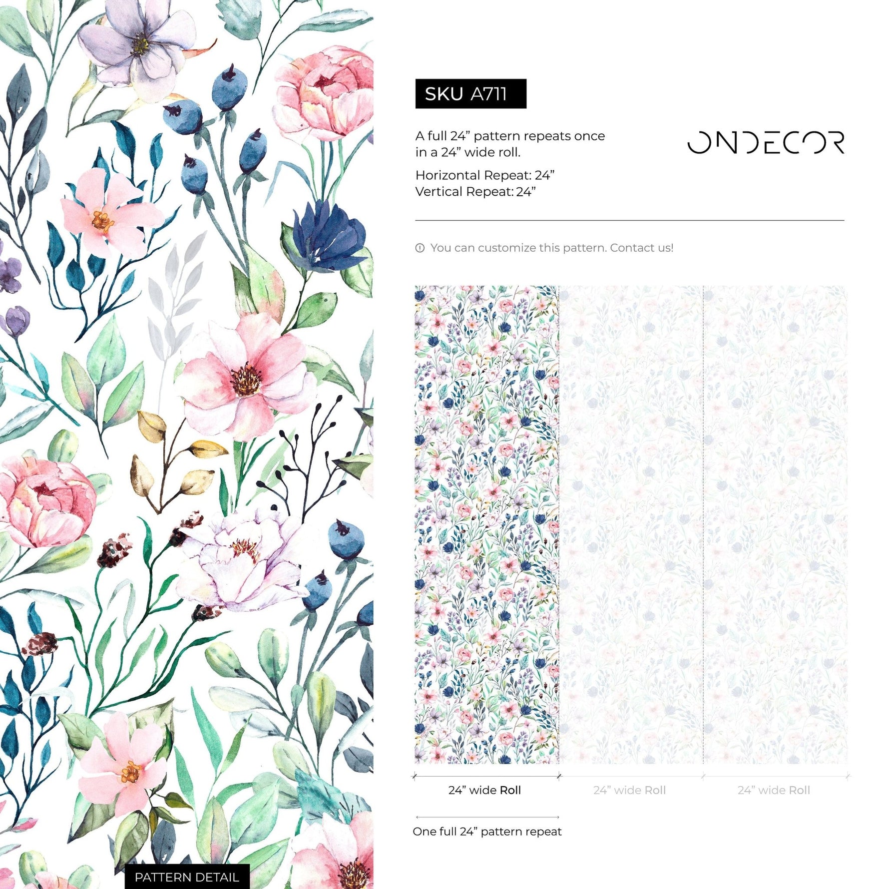 Wallpaper Peel and Stick Wallpaper Removable Wallpaper Home Decor Wall Art Wall Decor Room Decor / Watercolor Floral Wallpaper - A711 - WallTrend