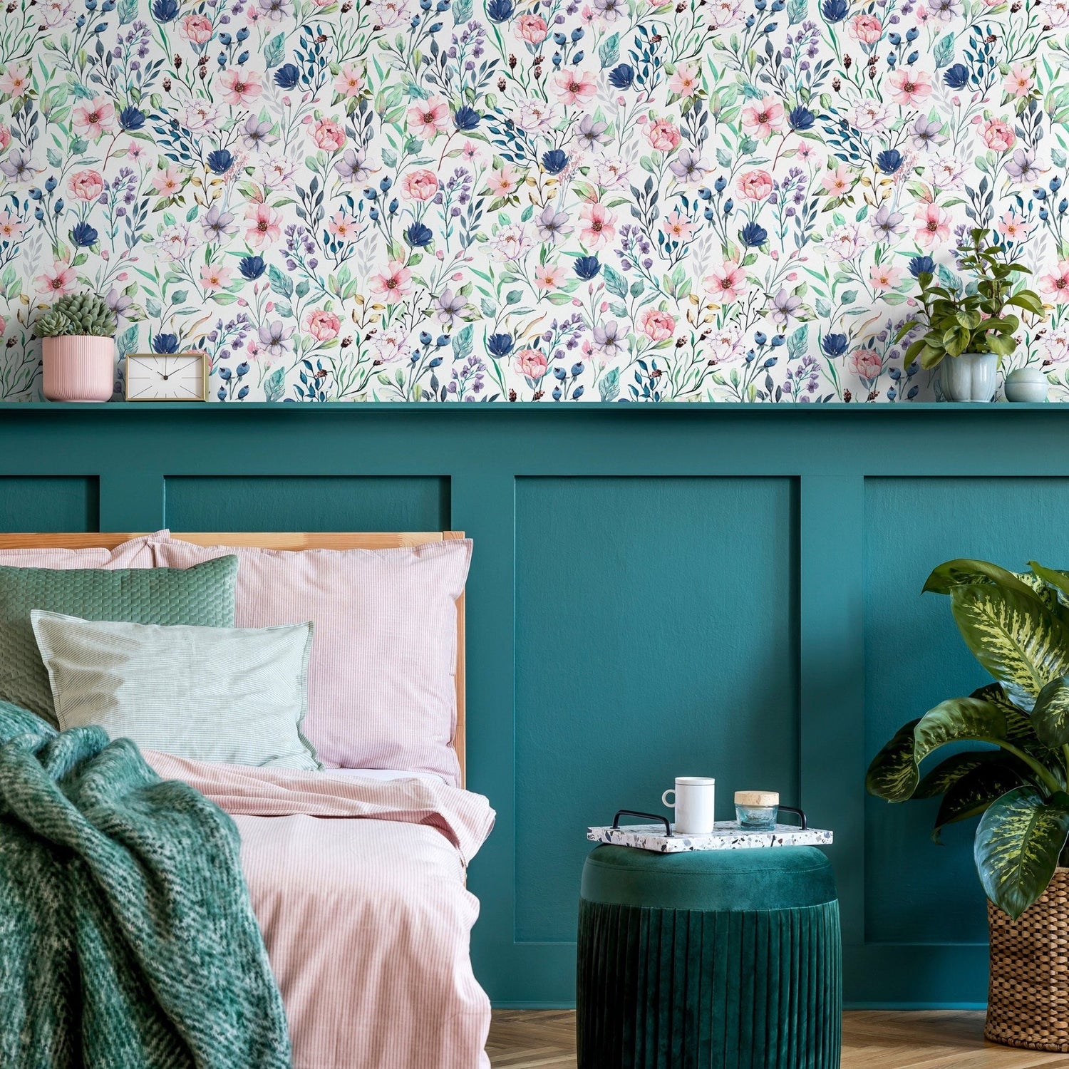 Wallpaper Peel and Stick Wallpaper Removable Wallpaper Home Decor Wall Art Wall Decor Room Decor / Watercolor Floral Wallpaper - A711 - WallTrend