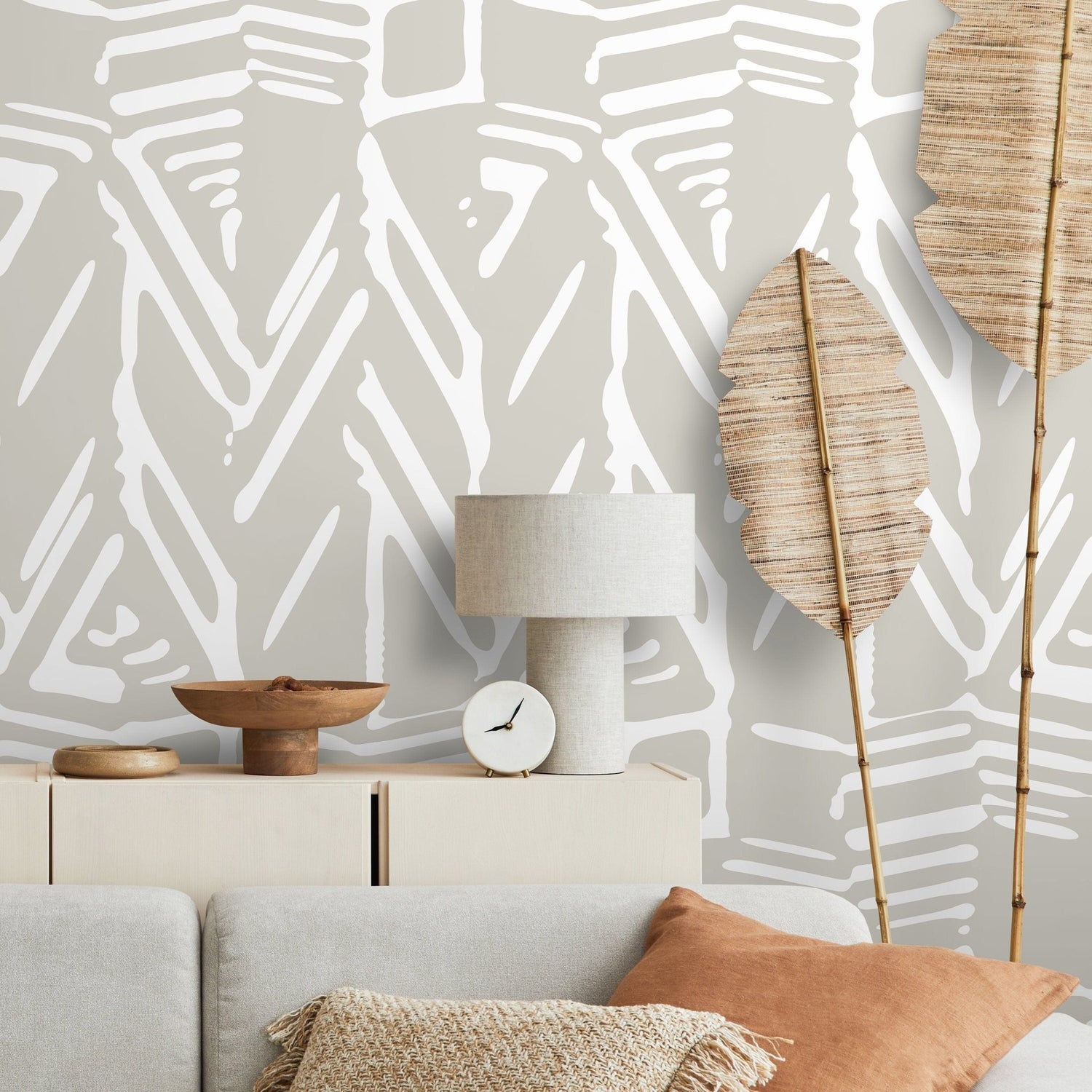 Wallpaper Peel and Stick Wallpaper Removable Wallpaper Home Decor Wall Art Wall Decor Room Decor / White and Beige Abstract Wallpaper - D959 - WallTrend