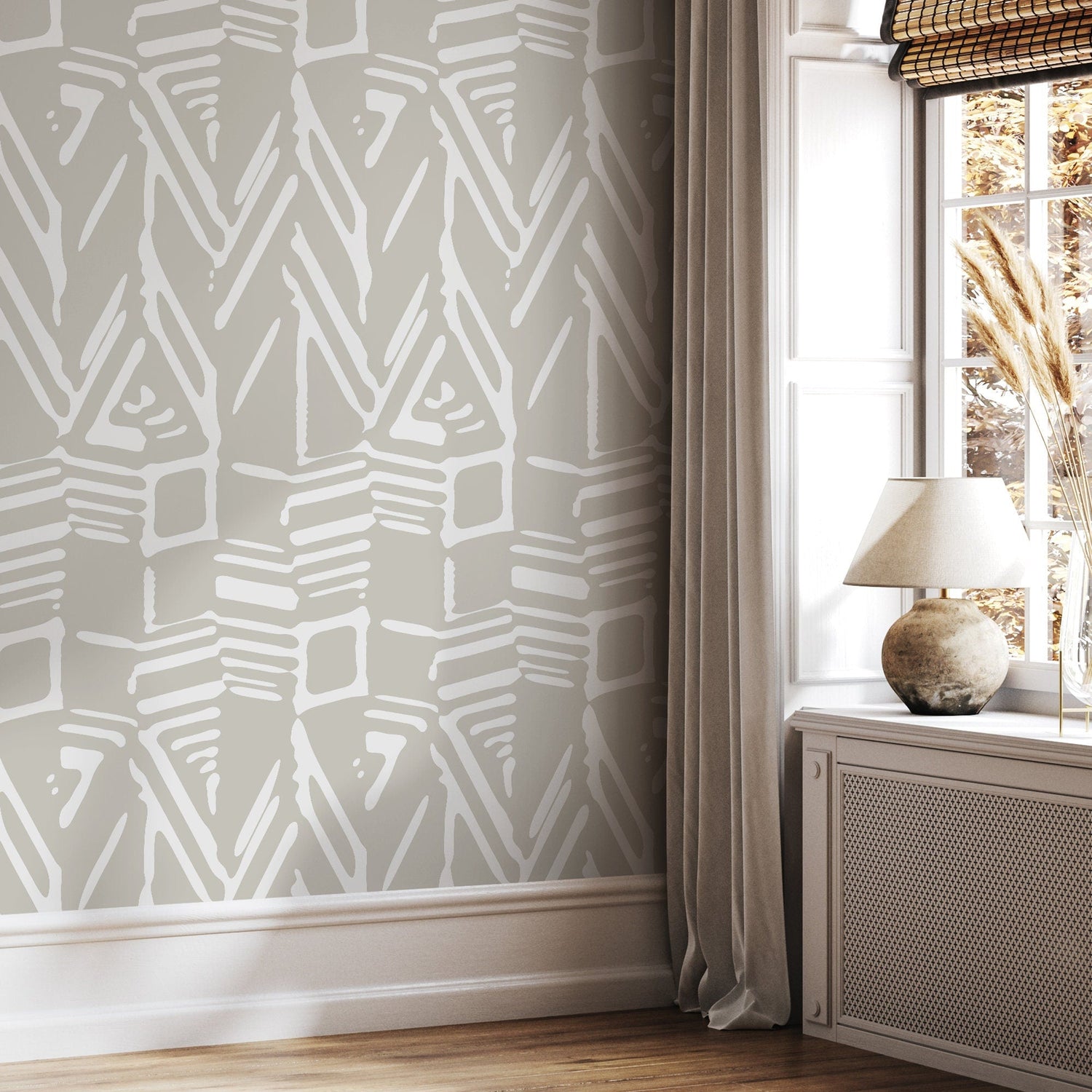 Wallpaper Peel and Stick Wallpaper Removable Wallpaper Home Decor Wall Art Wall Decor Room Decor / White and Beige Abstract Wallpaper - D959 - WallTrend