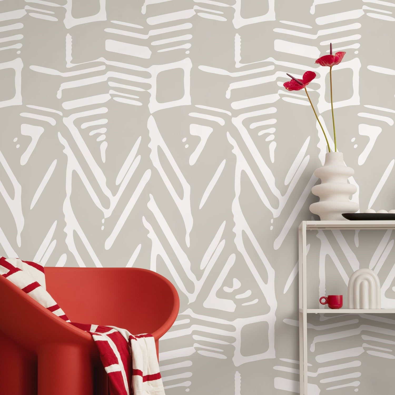Wallpaper Peel and Stick Wallpaper Removable Wallpaper Home Decor Wall Art Wall Decor Room Decor / White and Beige Abstract Wallpaper - D959 - WallTrend