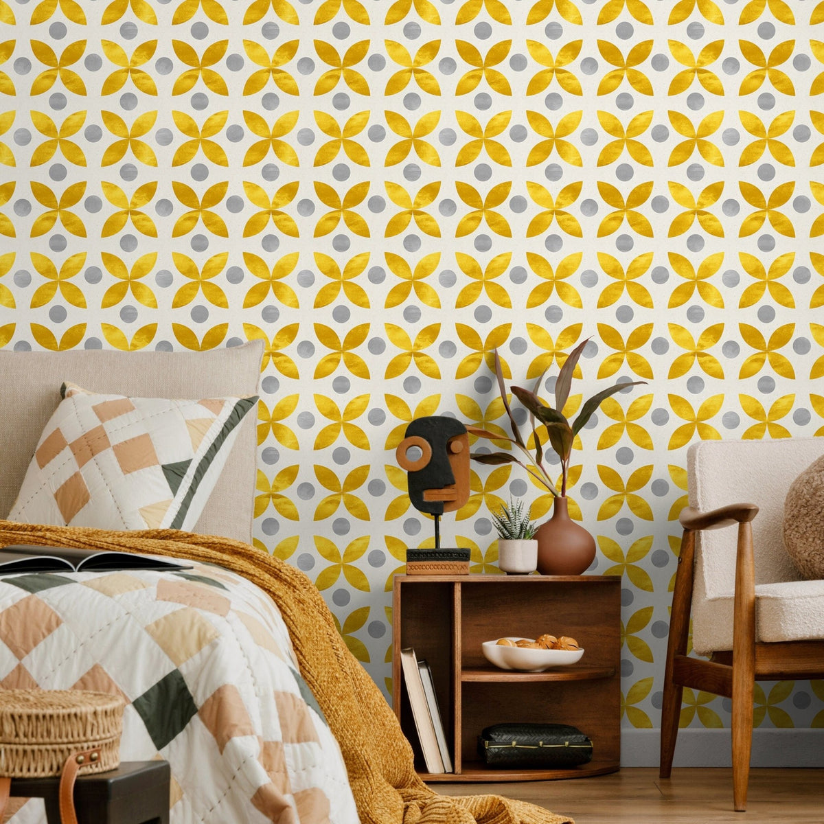 Wallpaper Peel and Stick Wallpaper Removable Wallpaper Home Decor Wall Art Wall Decor Room Decor / Yellow Tile Scandinavian Wallpaper - A737 - WallTrend