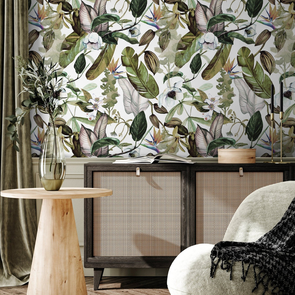 Wallpaper Peel and Stick Wallpaper Removable Wallpaper Home Decor Wall Decor Room Decor / Botanical Floral and Leaves Wallpaper - A741 - WallTrend
