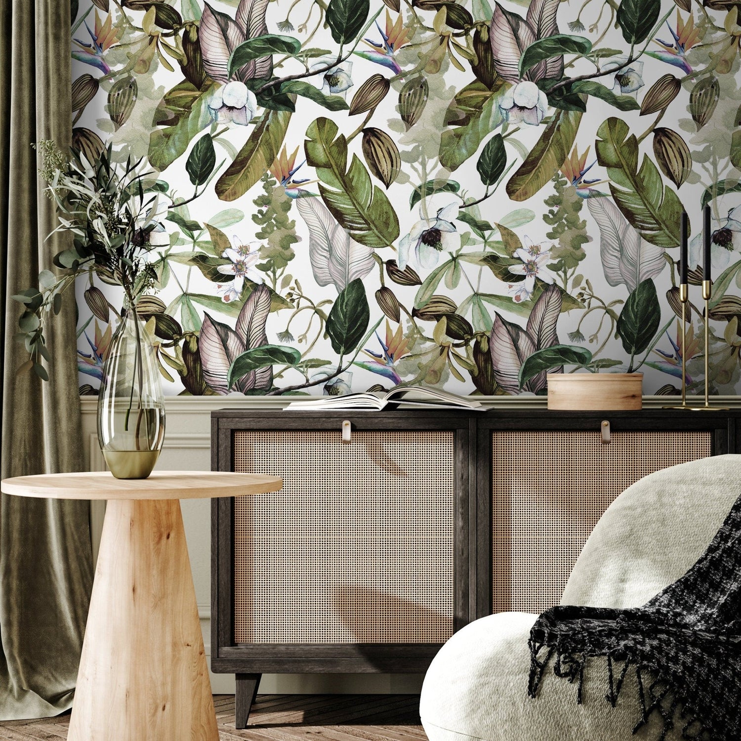 Wallpaper Peel and Stick Wallpaper Removable Wallpaper Home Decor Wall Decor Room Decor / Botanical Floral and Leaves Wallpaper - A741 - WallTrend