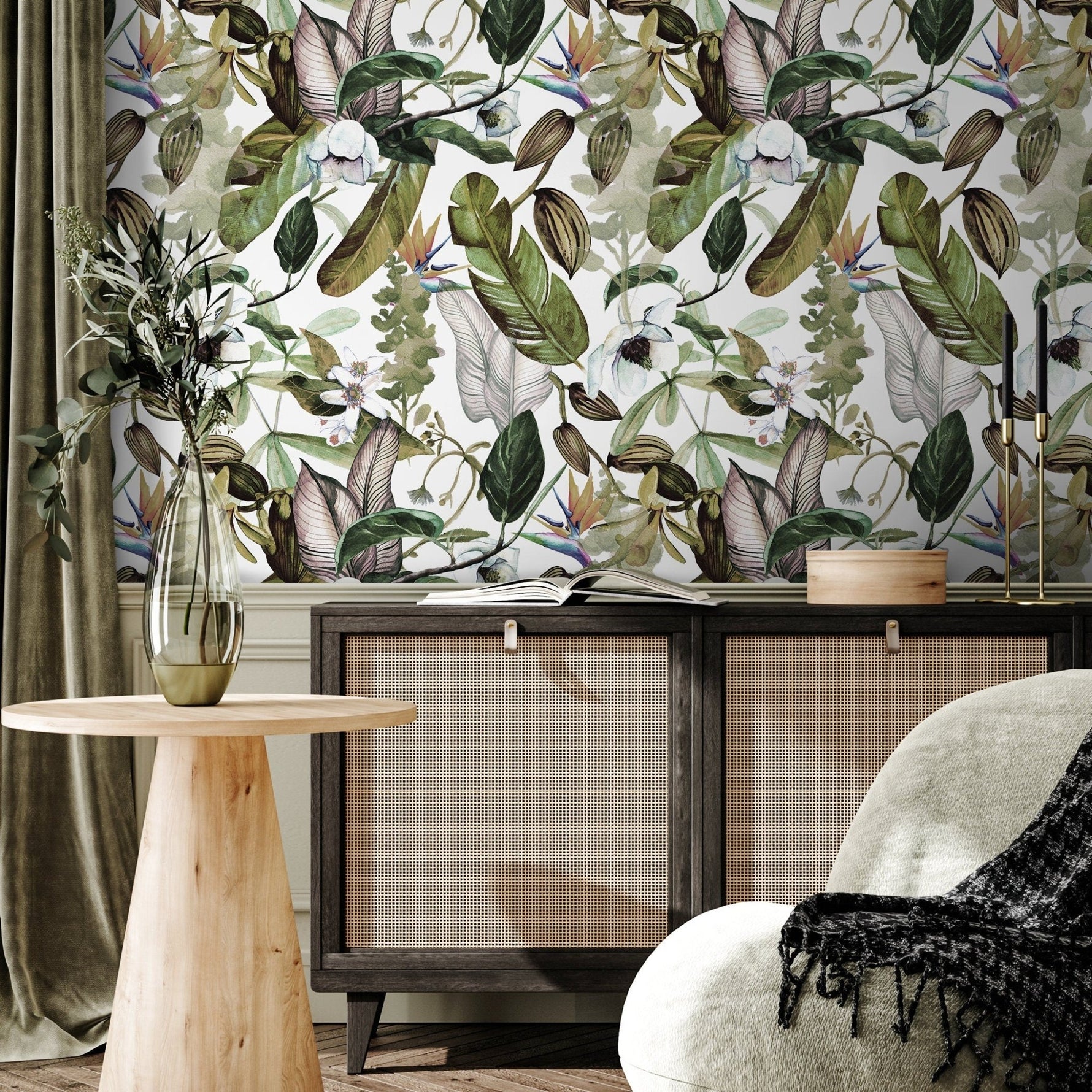 Wallpaper Peel and Stick Wallpaper Removable Wallpaper Home Decor Wall Decor Room Decor / Botanical Floral and Leaves Wallpaper - A741 - WallTrend