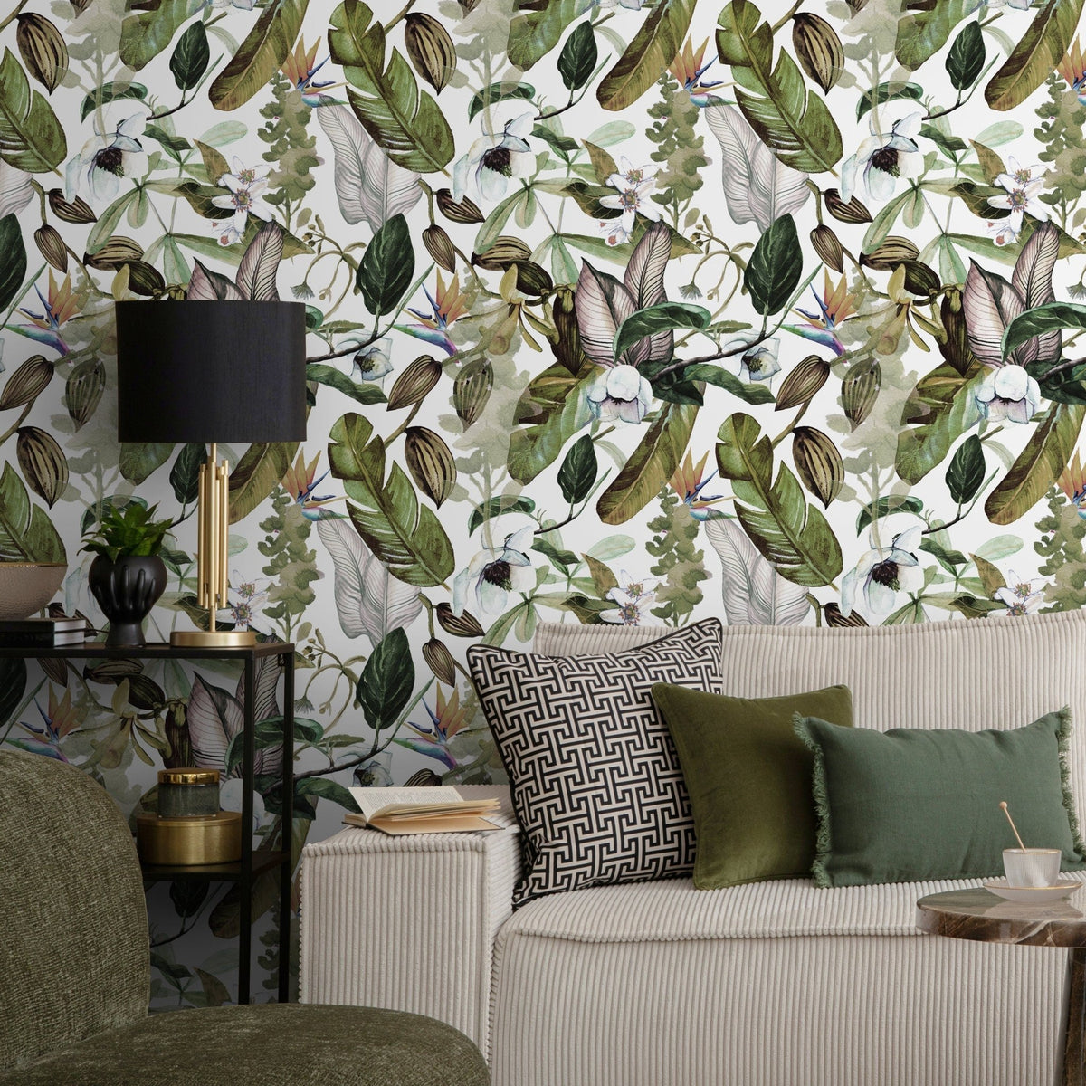 Wallpaper Peel and Stick Wallpaper Removable Wallpaper Home Decor Wall Decor Room Decor / Botanical Floral and Leaves Wallpaper - A741 - WallTrend