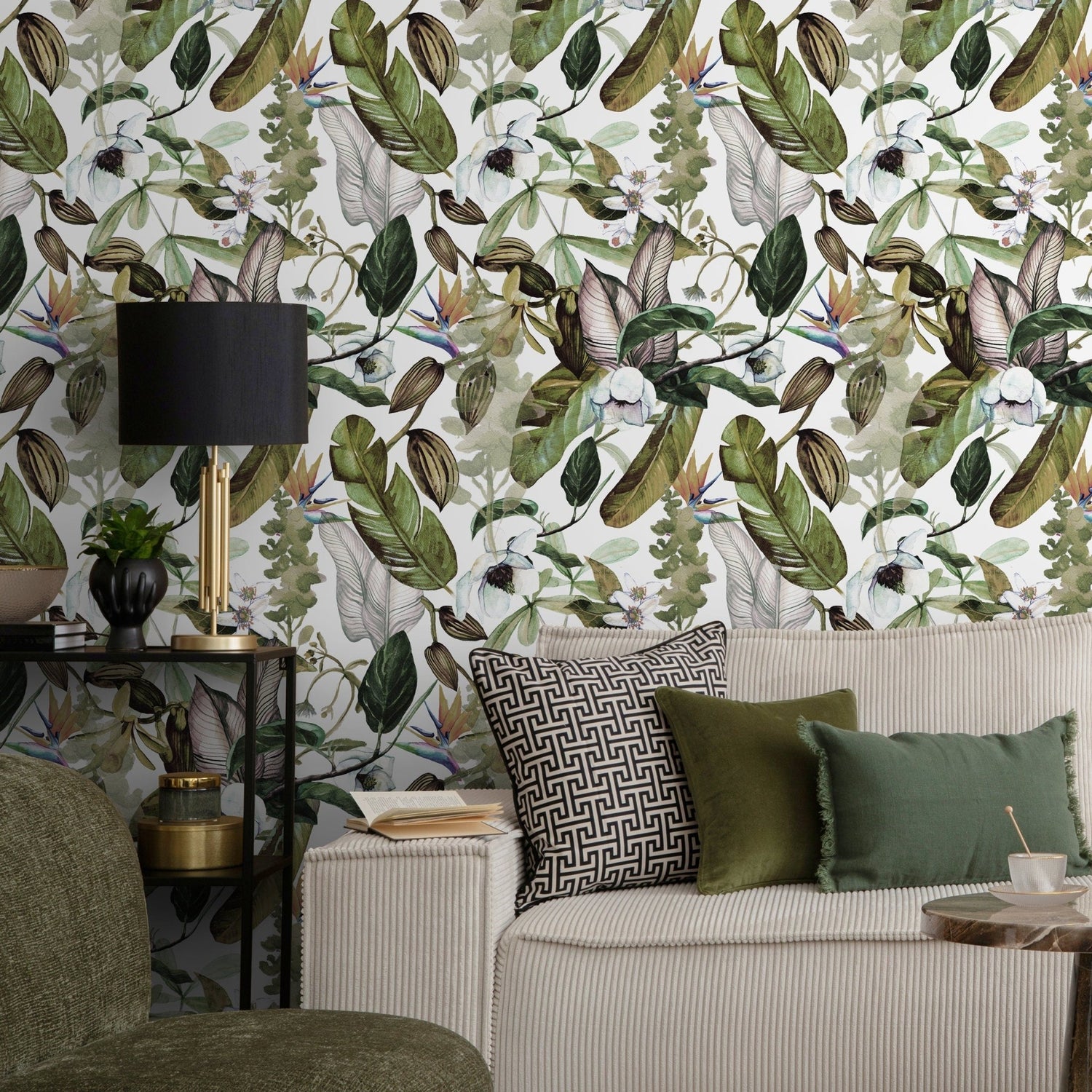 Wallpaper Peel and Stick Wallpaper Removable Wallpaper Home Decor Wall Decor Room Decor / Botanical Floral and Leaves Wallpaper - A741 - WallTrend