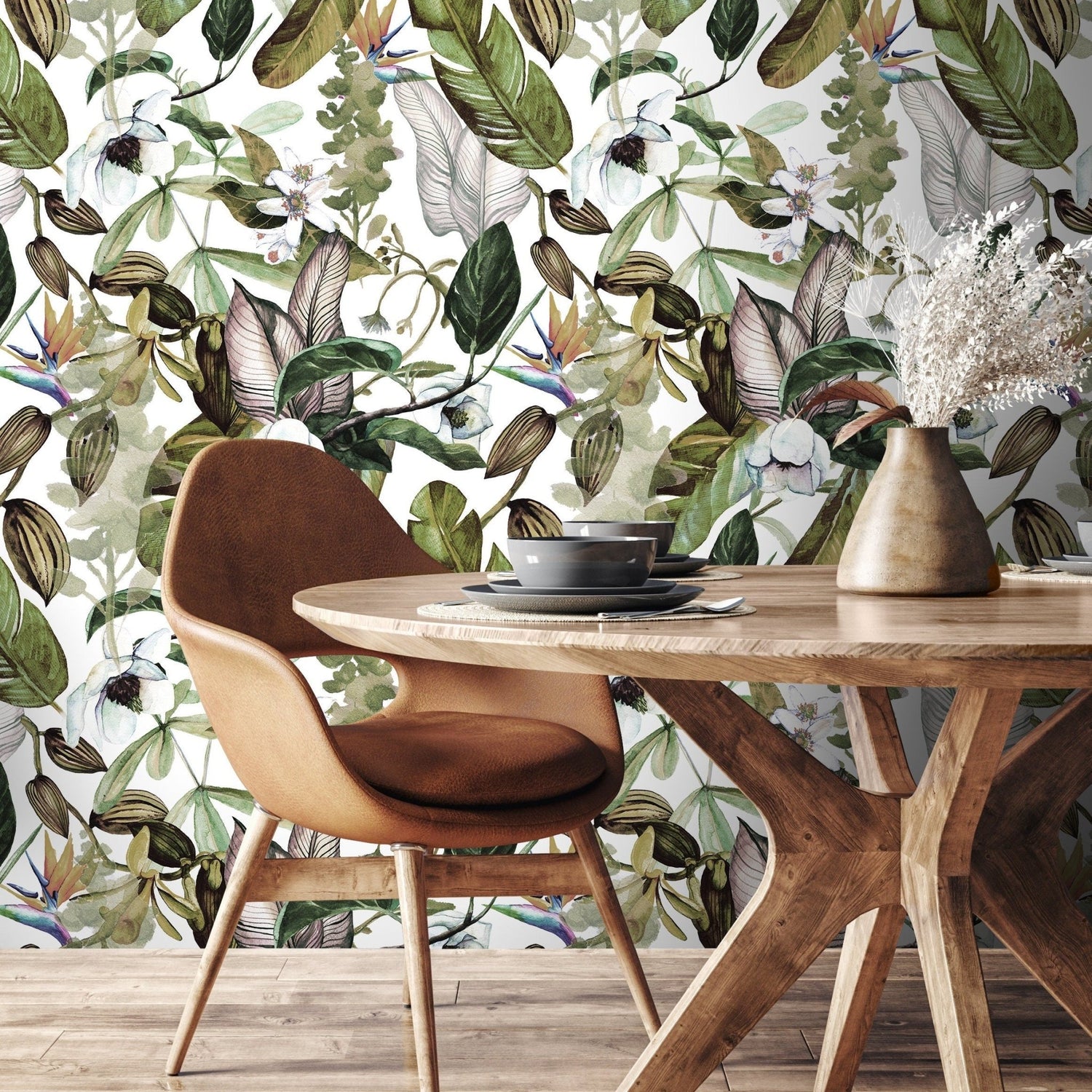 Wallpaper Peel and Stick Wallpaper Removable Wallpaper Home Decor Wall Decor Room Decor / Botanical Floral and Leaves Wallpaper - A741 - WallTrend