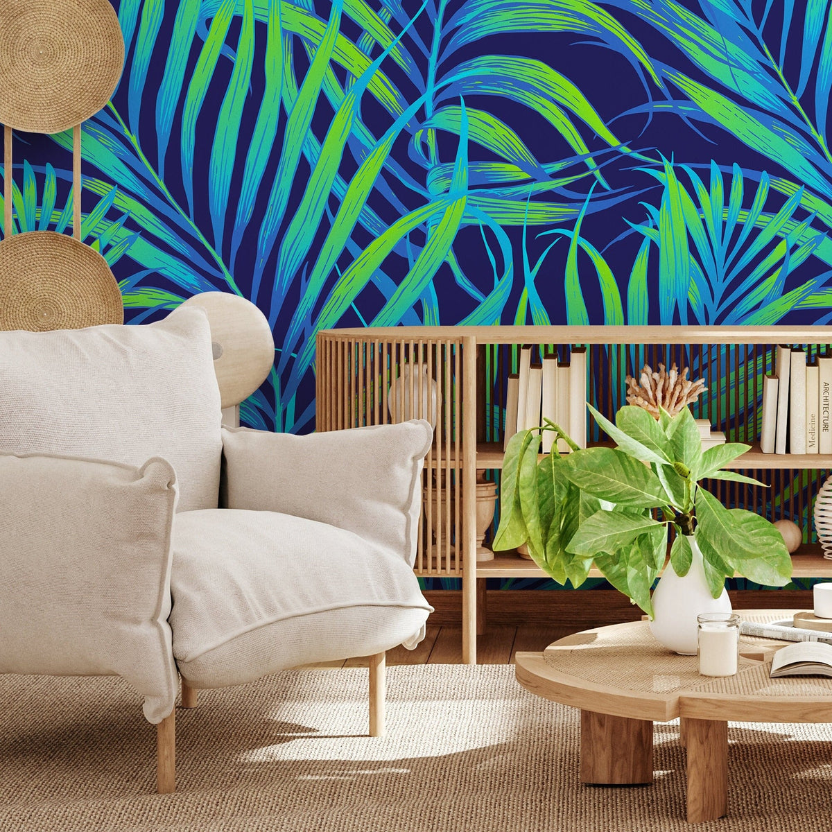 Wallpaper Peel and Stick Wallpaper Removable Wallpaper Home Decor Wall Decor Room Decor / Cool Neon Tropical Leaves Wallpaper - B378 - WallTrend