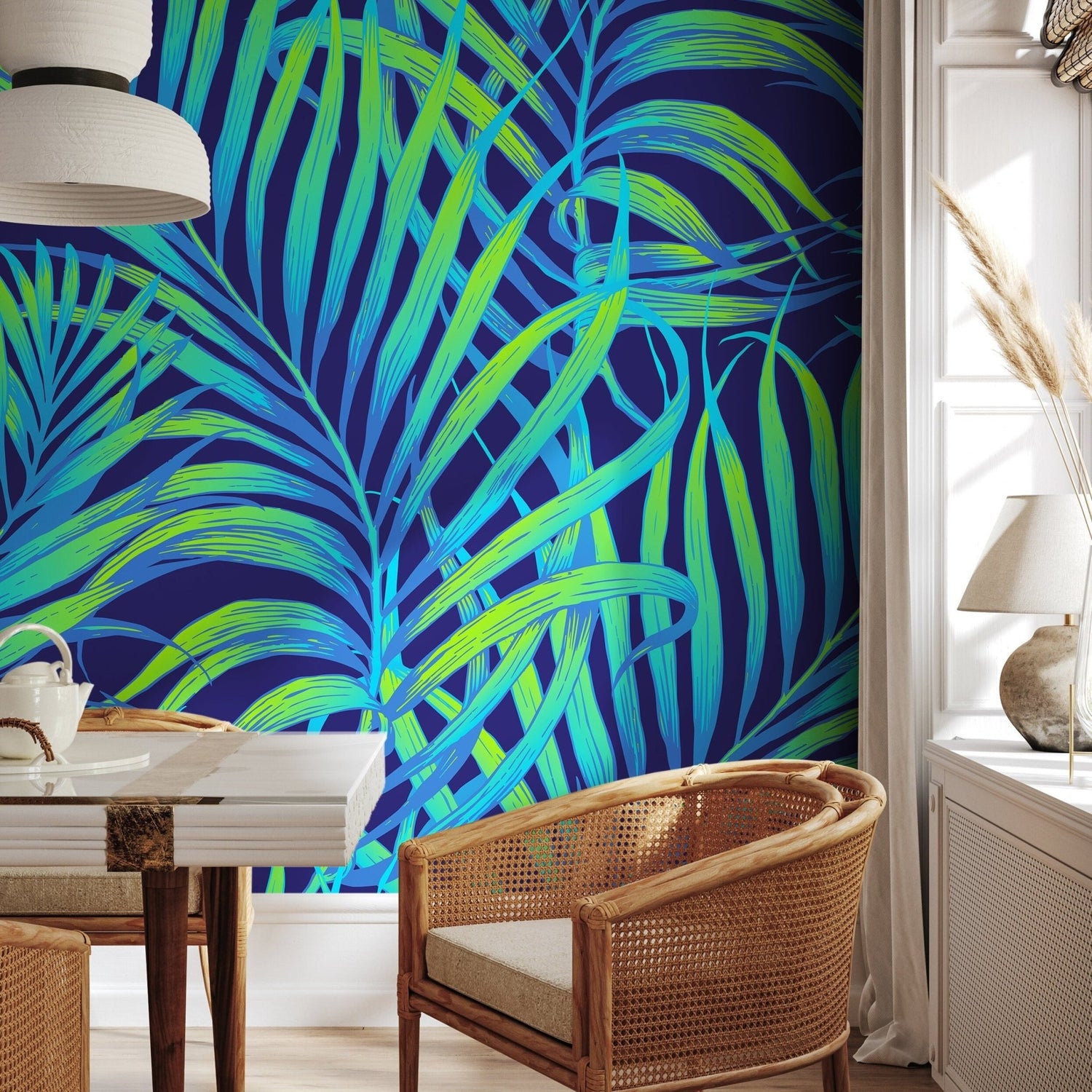 Wallpaper Peel and Stick Wallpaper Removable Wallpaper Home Decor Wall Decor Room Decor / Cool Neon Tropical Leaves Wallpaper - B378 - WallTrend