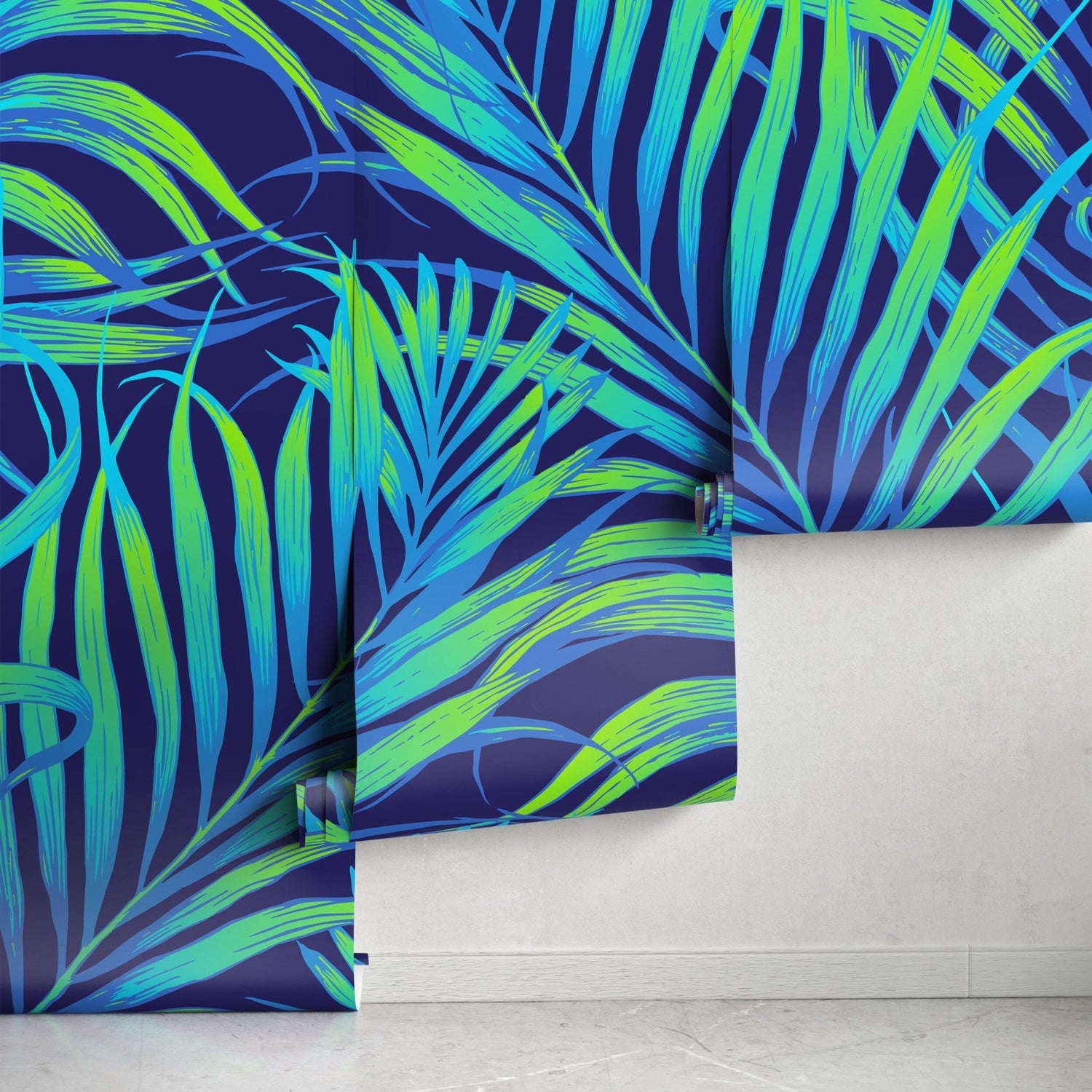 Wallpaper Peel and Stick Wallpaper Removable Wallpaper Home Decor Wall Decor Room Decor / Cool Neon Tropical Leaves Wallpaper - B378 - WallTrend