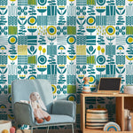 Wallpaper Peel and Stick Wallpaper Removable Wallpaper Home Decor Wall Decor Room Decor / Green and Yellow Scandinavian Wallpaper - A707 - WallTrend