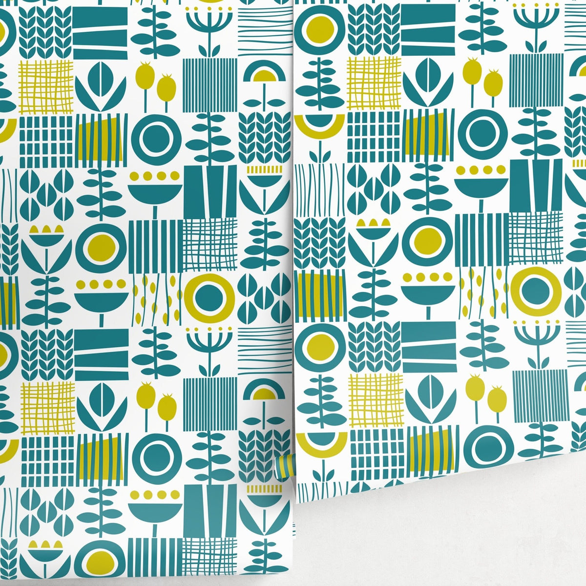 Wallpaper Peel and Stick Wallpaper Removable Wallpaper Home Decor Wall Decor Room Decor / Green and Yellow Scandinavian Wallpaper - A707 - WallTrend