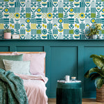 Wallpaper Peel and Stick Wallpaper Removable Wallpaper Home Decor Wall Decor Room Decor / Green and Yellow Scandinavian Wallpaper - A707 - WallTrend