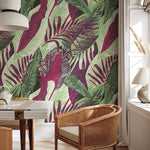 Wallpaper Peel and Stick Wallpaper Removable Wallpaper Home Decor Wall Decor Room Decor/ Red and Green Cool Tropical Leaves Wallpaper - B132 - WallTrend
