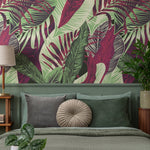 Wallpaper Peel and Stick Wallpaper Removable Wallpaper Home Decor Wall Decor Room Decor/ Red and Green Cool Tropical Leaves Wallpaper - B132 - WallTrend