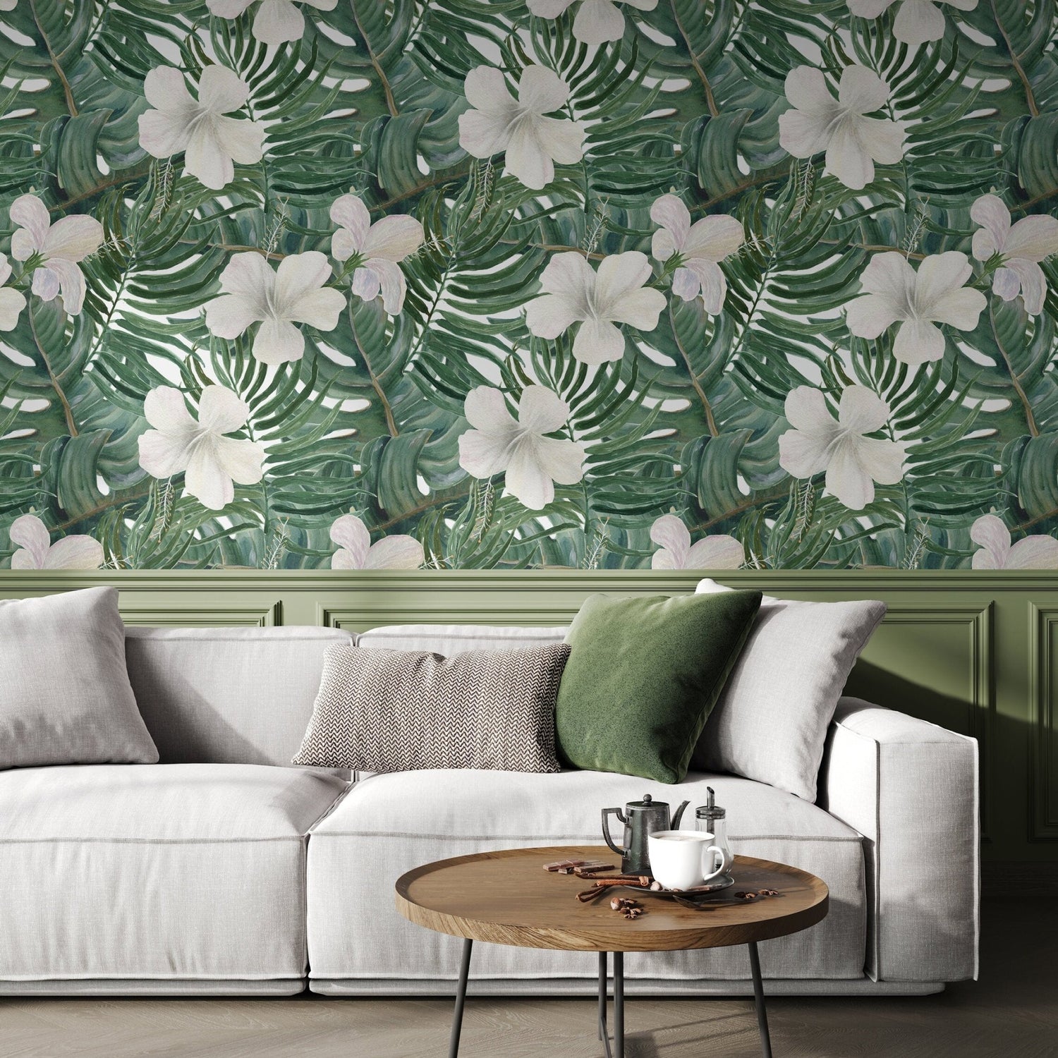 Wallpaper Peel and Stick Wallpaper Removable Wallpaper Home Decor Wall Decor Room Decor / Tropical Jungle Wallpaper Floral Wallpaper - D957 - WallTrend