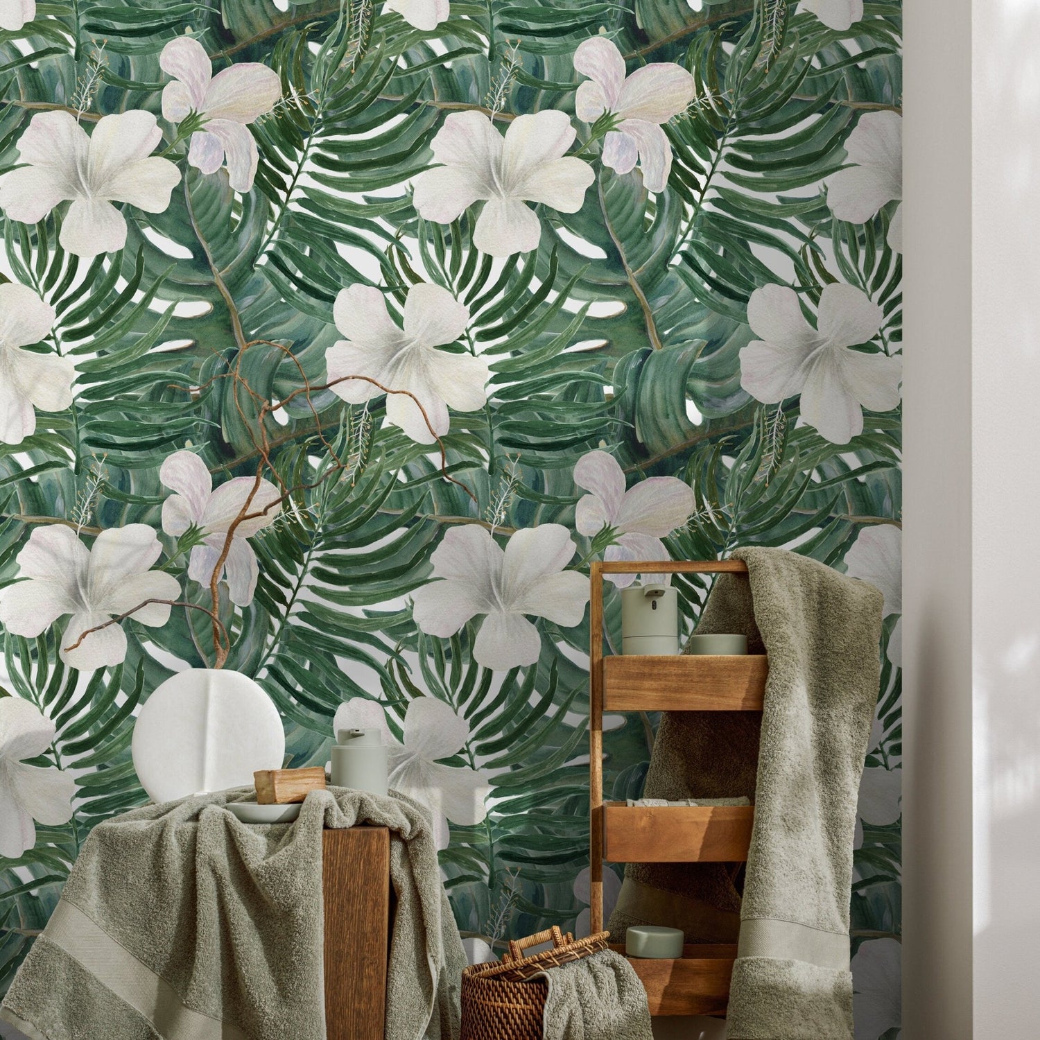 Wallpaper Peel and Stick Wallpaper Removable Wallpaper Home Decor Wall Decor Room Decor / Tropical Jungle Wallpaper Floral Wallpaper - D957 - WallTrend