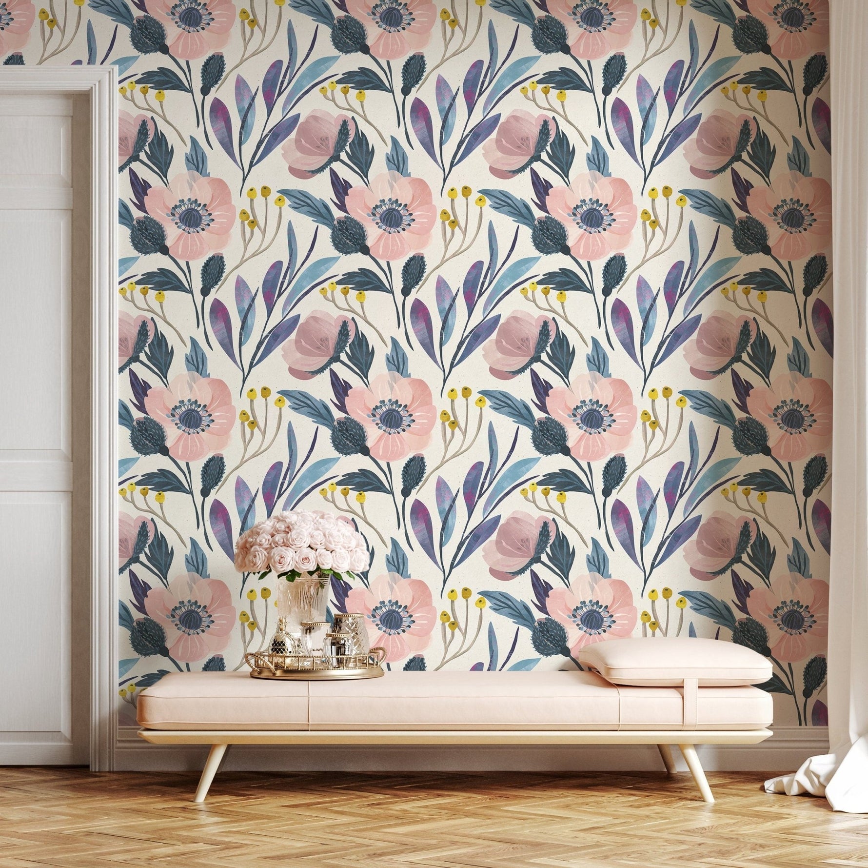 Wallpaper Peel and Stick Wallpaper Removable Wallpaper Temporary Wallpaper Home Decor Room Decor / Cute Floral Scandinavian Wallpaper - A696 - WallTrend