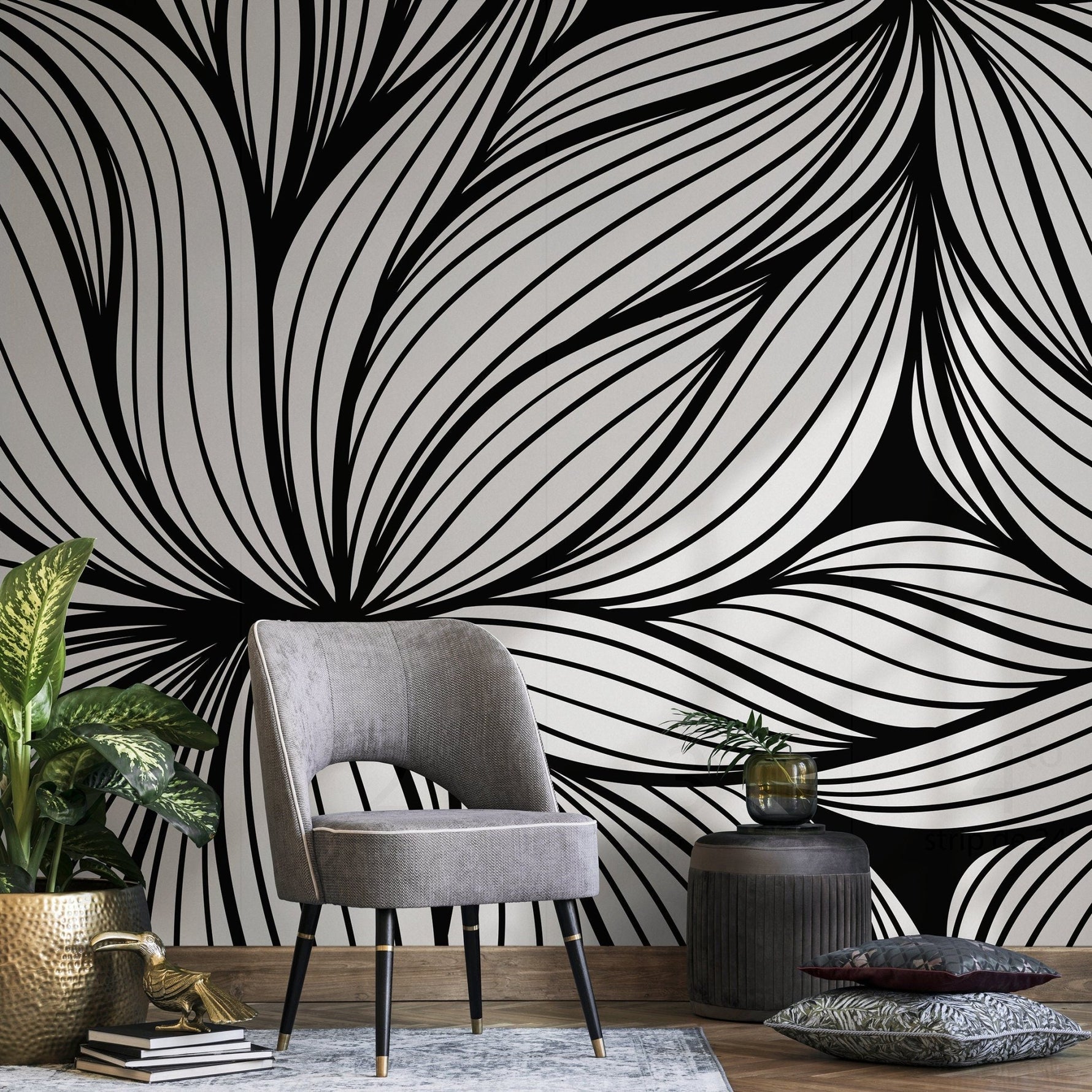 Wallpaper Removable Wallpaper Peel and Stick Wallpaper Wall Decor Home Decor Wall Art Room Decor / Black and White Abstract Wallpaper - B853 - WallTrend