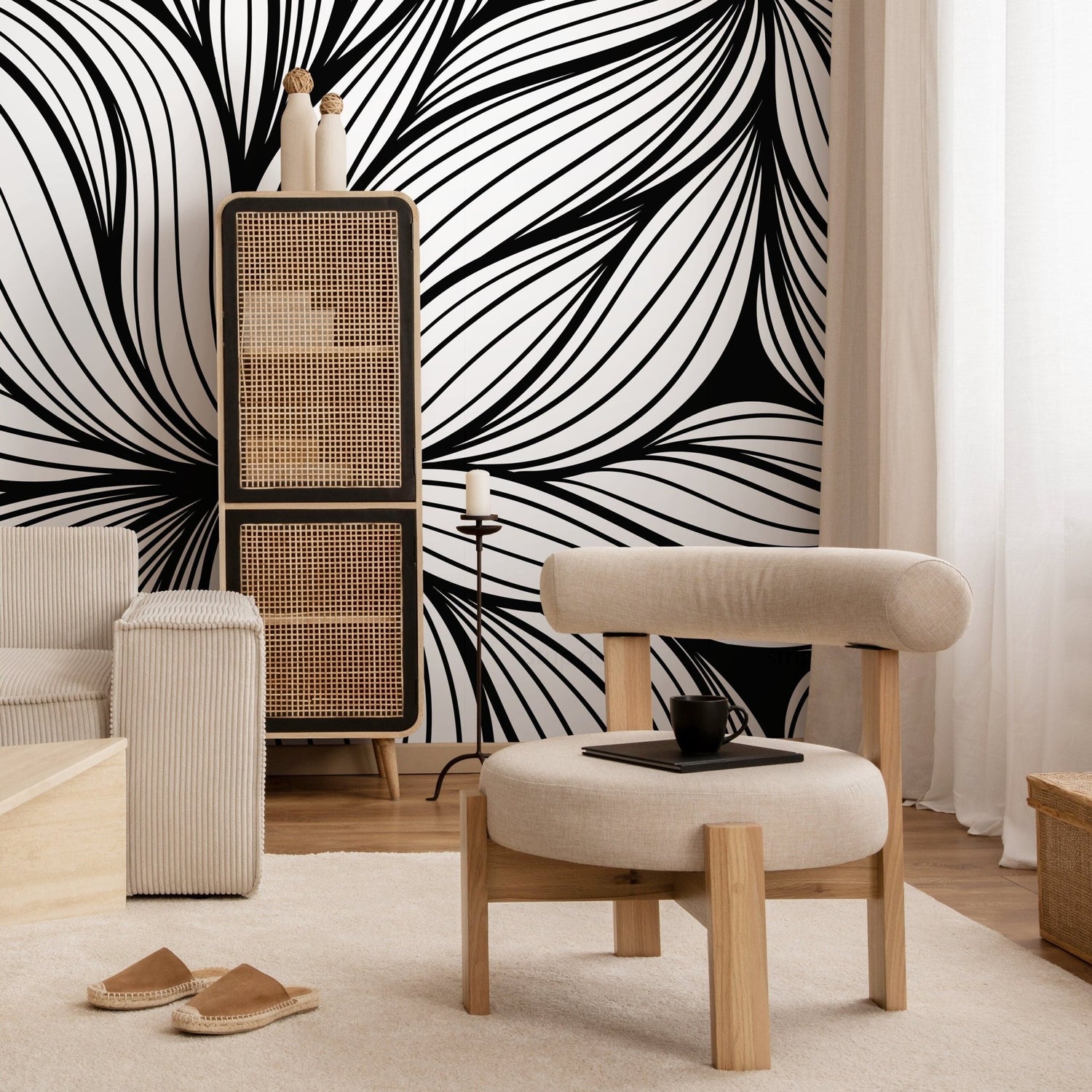 Wallpaper Removable Wallpaper Peel and Stick Wallpaper Wall Decor Home Decor Wall Art Room Decor / Black and White Abstract Wallpaper - B853 - WallTrend