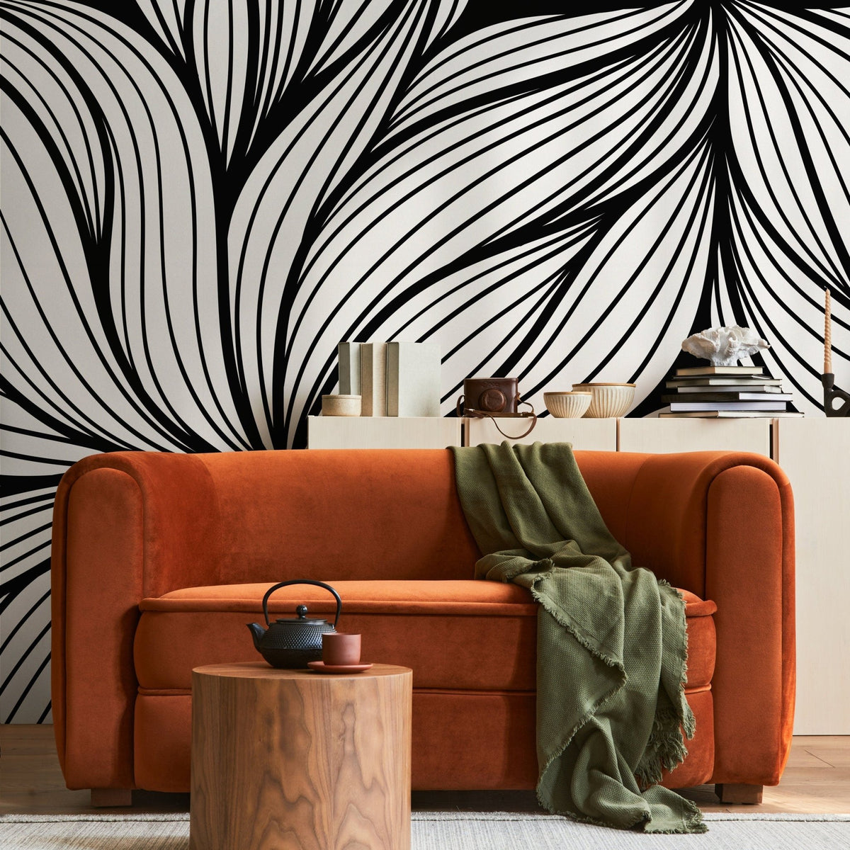 Wallpaper Removable Wallpaper Peel and Stick Wallpaper Wall Decor Home Decor Wall Art Room Decor / Black and White Abstract Wallpaper - B853 - WallTrend