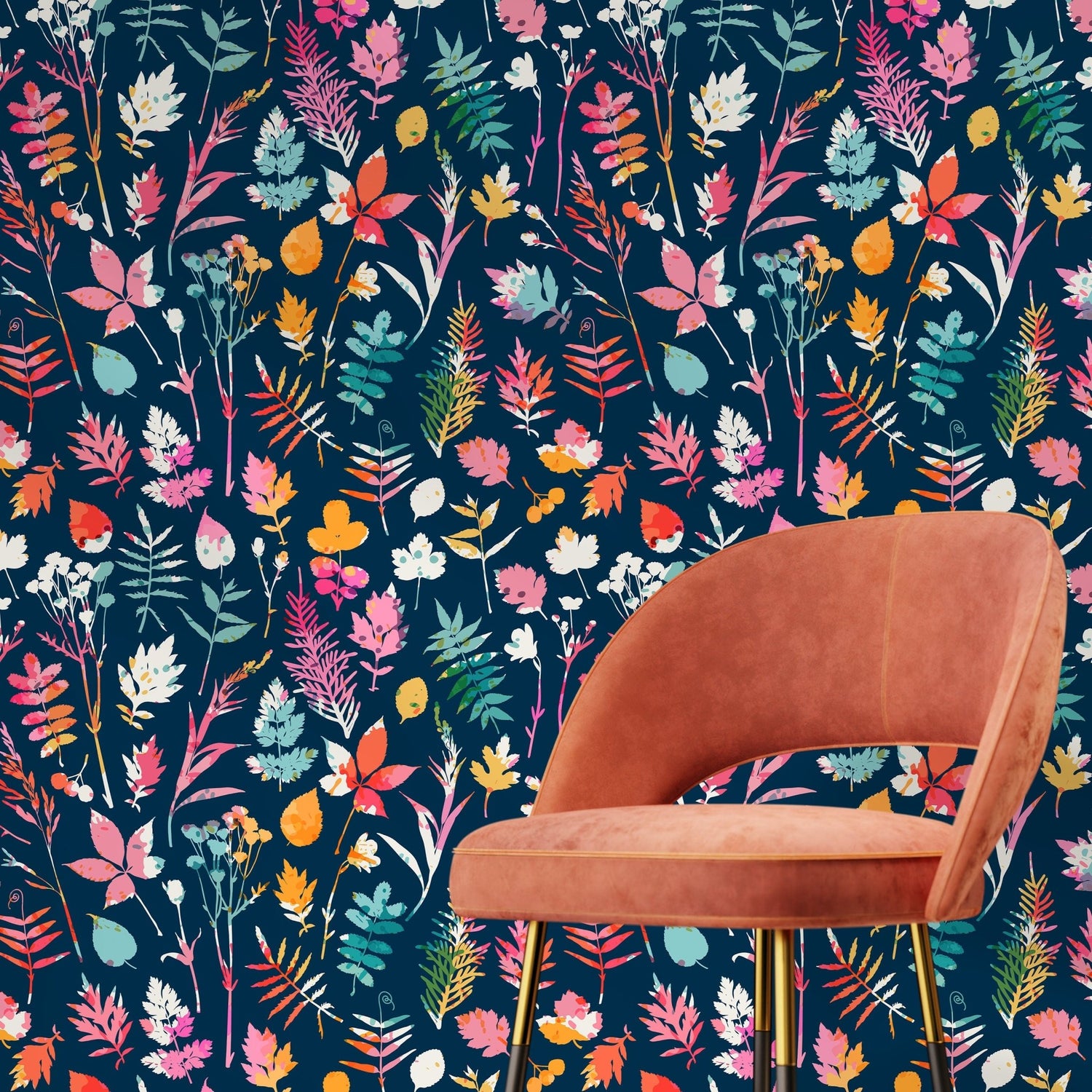 Wallpaper Removable Wallpaper Peel and Stick Wallpaper Wall Decor Home Decor Wall Art Room Decor / Colorful Leaf Wallpaper - D936 - WallTrend