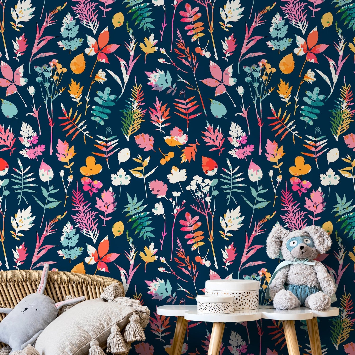 Wallpaper Removable Wallpaper Peel and Stick Wallpaper Wall Decor Home Decor Wall Art Room Decor / Colorful Leaf Wallpaper - D936 - WallTrend