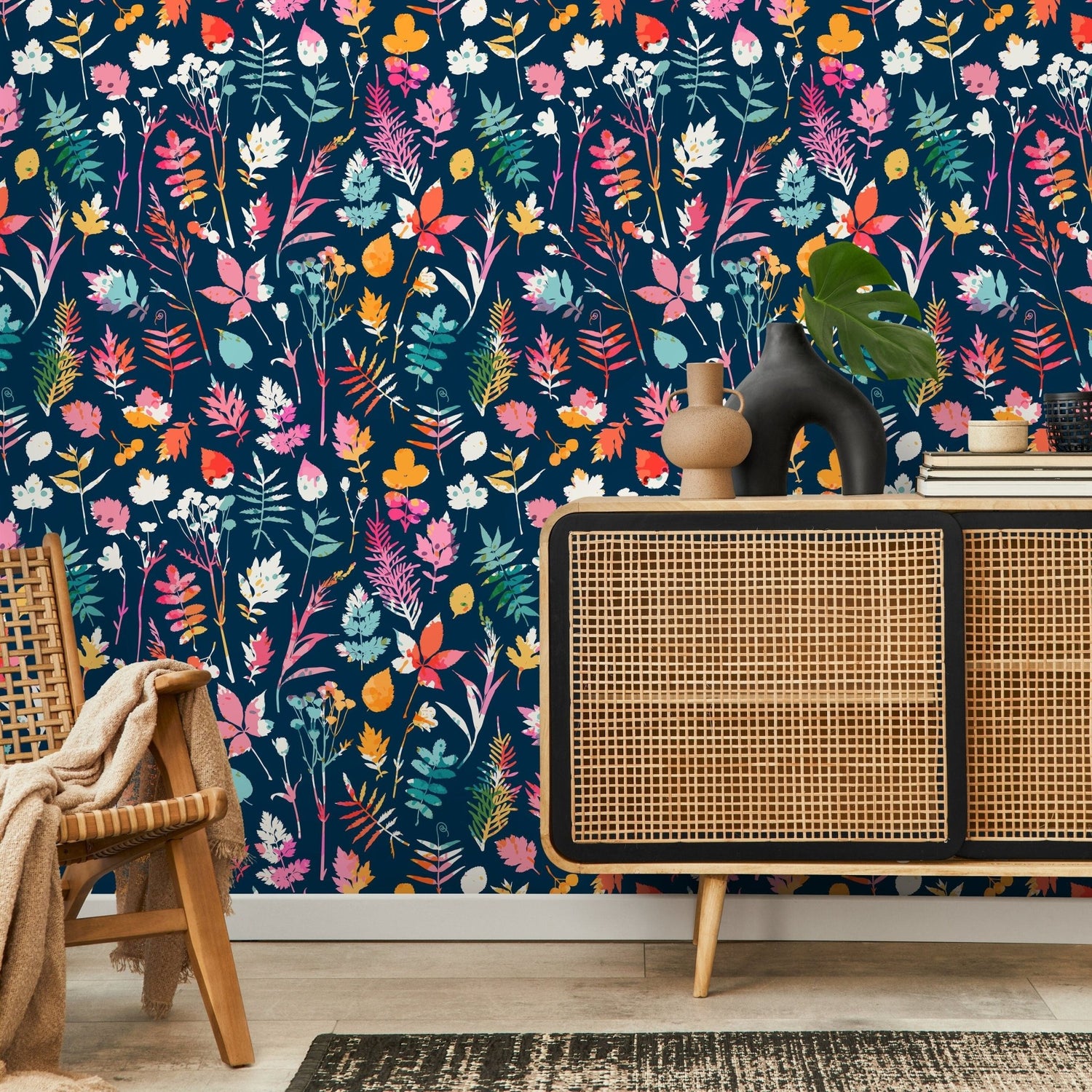 Wallpaper Removable Wallpaper Peel and Stick Wallpaper Wall Decor Home Decor Wall Art Room Decor / Colorful Leaf Wallpaper - D936 - WallTrend
