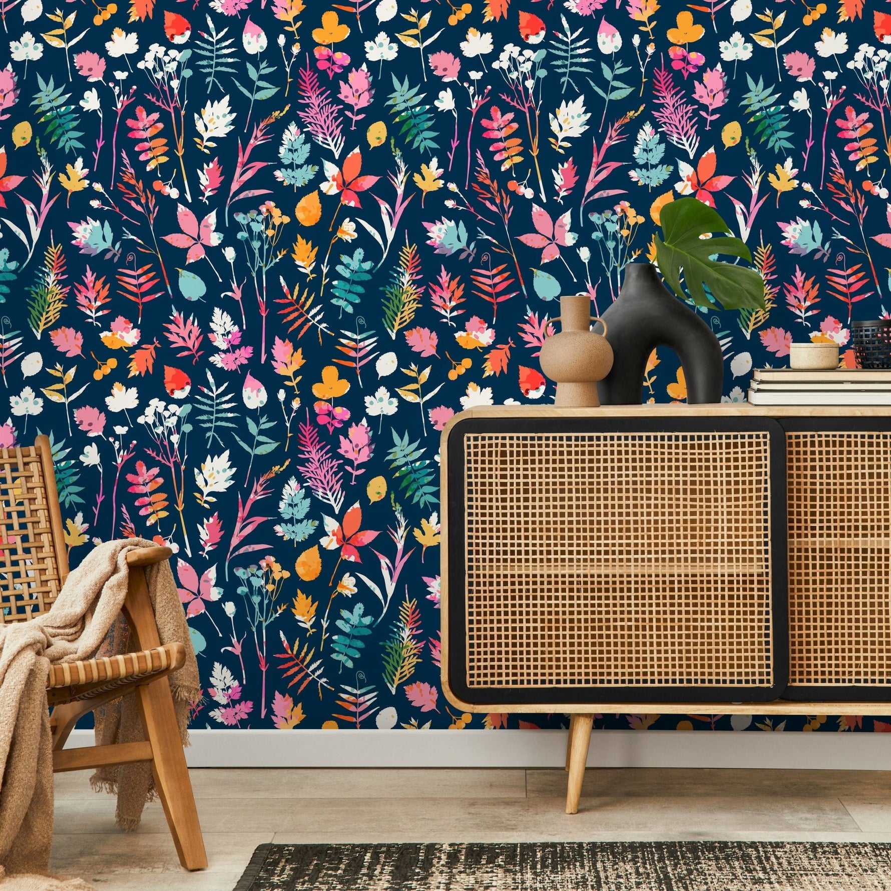 Wallpaper Removable Wallpaper Peel and Stick Wallpaper Wall Decor Home Decor Wall Art Room Decor / Colorful Leaf Wallpaper - D936 - WallTrend
