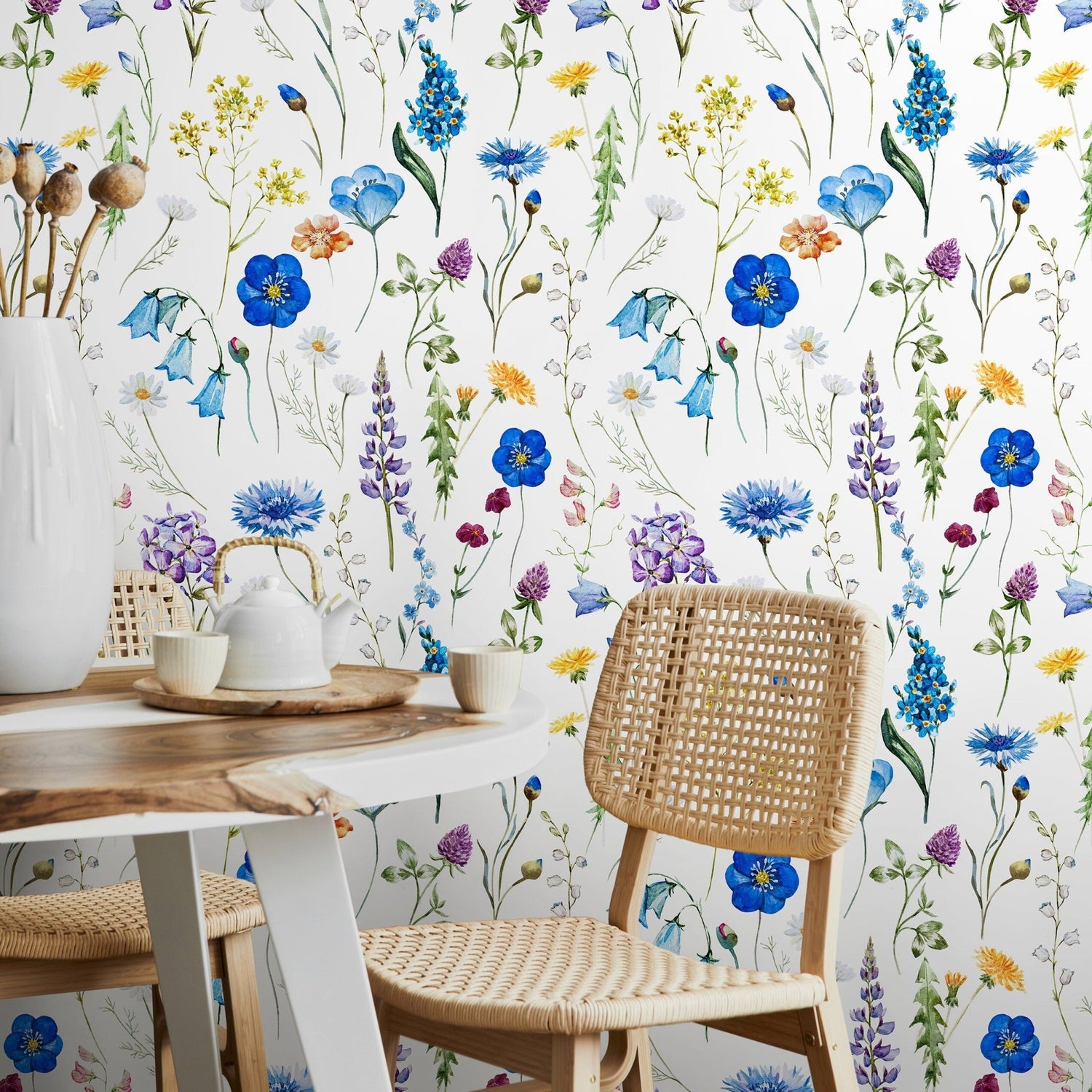 Wallpaper Removable Wallpaper Peel and Stick Wallpaper Wall Decor Home Decor Wall Art Room Decor / Floral Watercolor Wallpaper - A694 - WallTrend