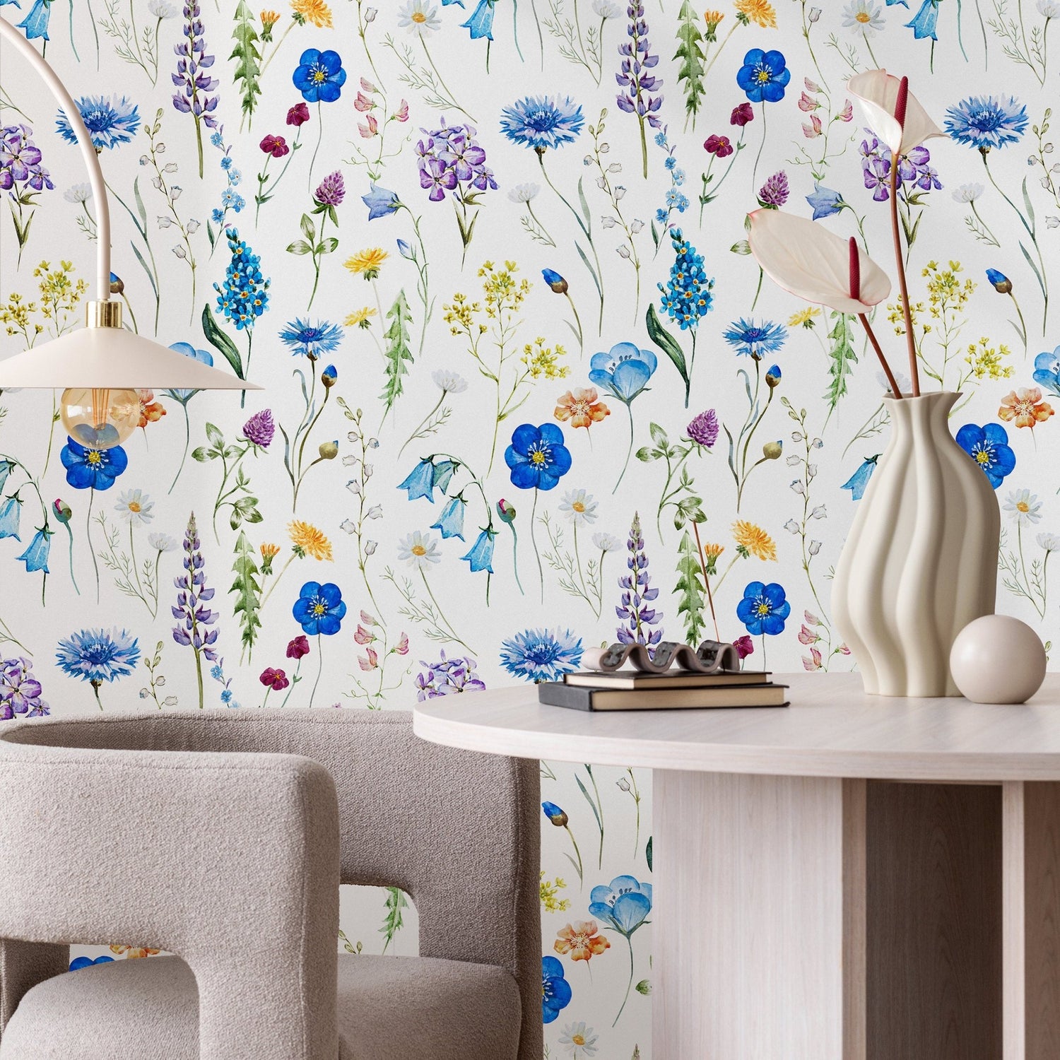 Wallpaper Removable Wallpaper Peel and Stick Wallpaper Wall Decor Home Decor Wall Art Room Decor / Floral Watercolor Wallpaper - A694 - WallTrend