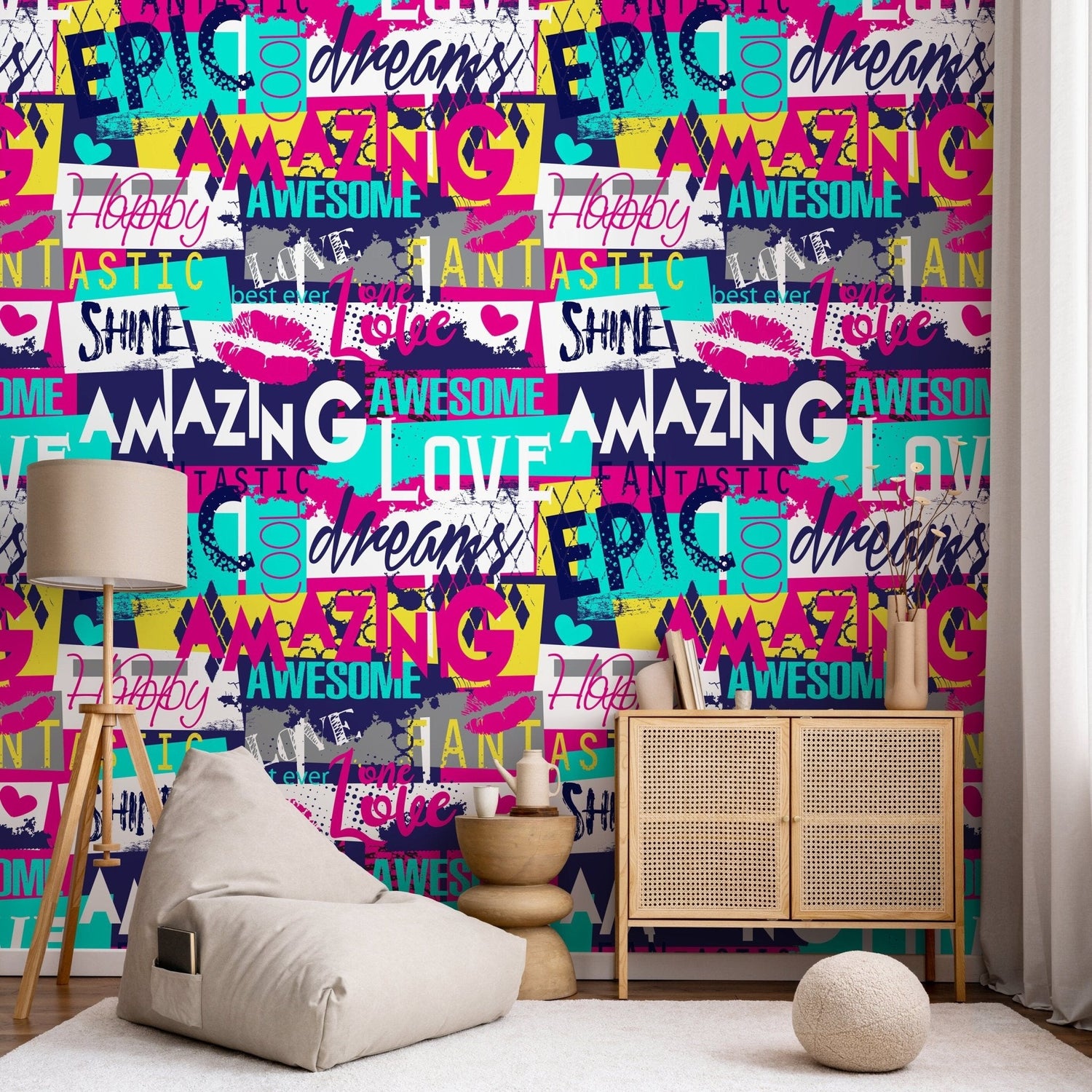 Wallpaper Removable Wallpaper Peel and Stick Wallpaper Wall Decor Home Decor Wall Art Room Decor / Modern Typography Wallpaper - A784 - WallTrend