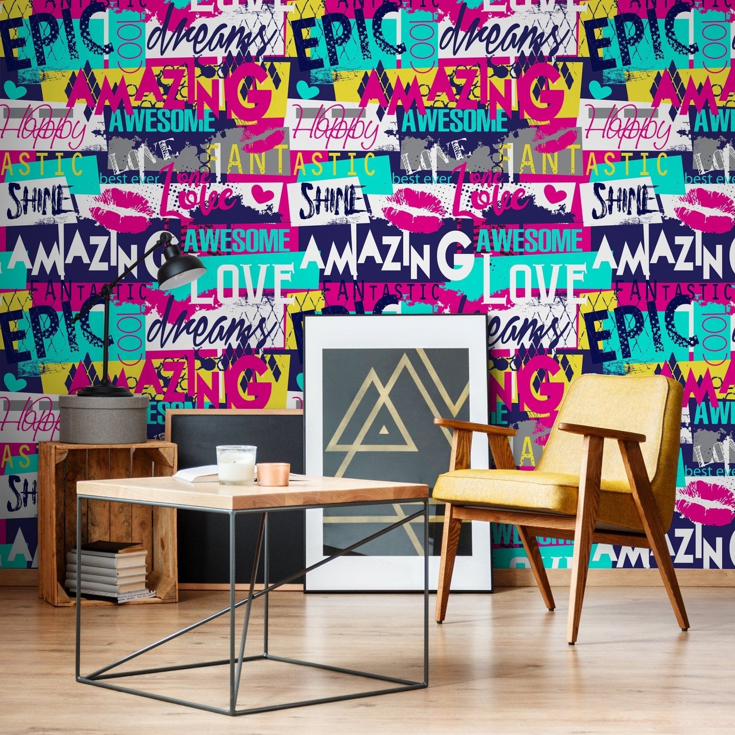 Wallpaper Removable Wallpaper Peel and Stick Wallpaper Wall Decor Home Decor Wall Art Room Decor / Modern Typography Wallpaper - A784 - WallTrend