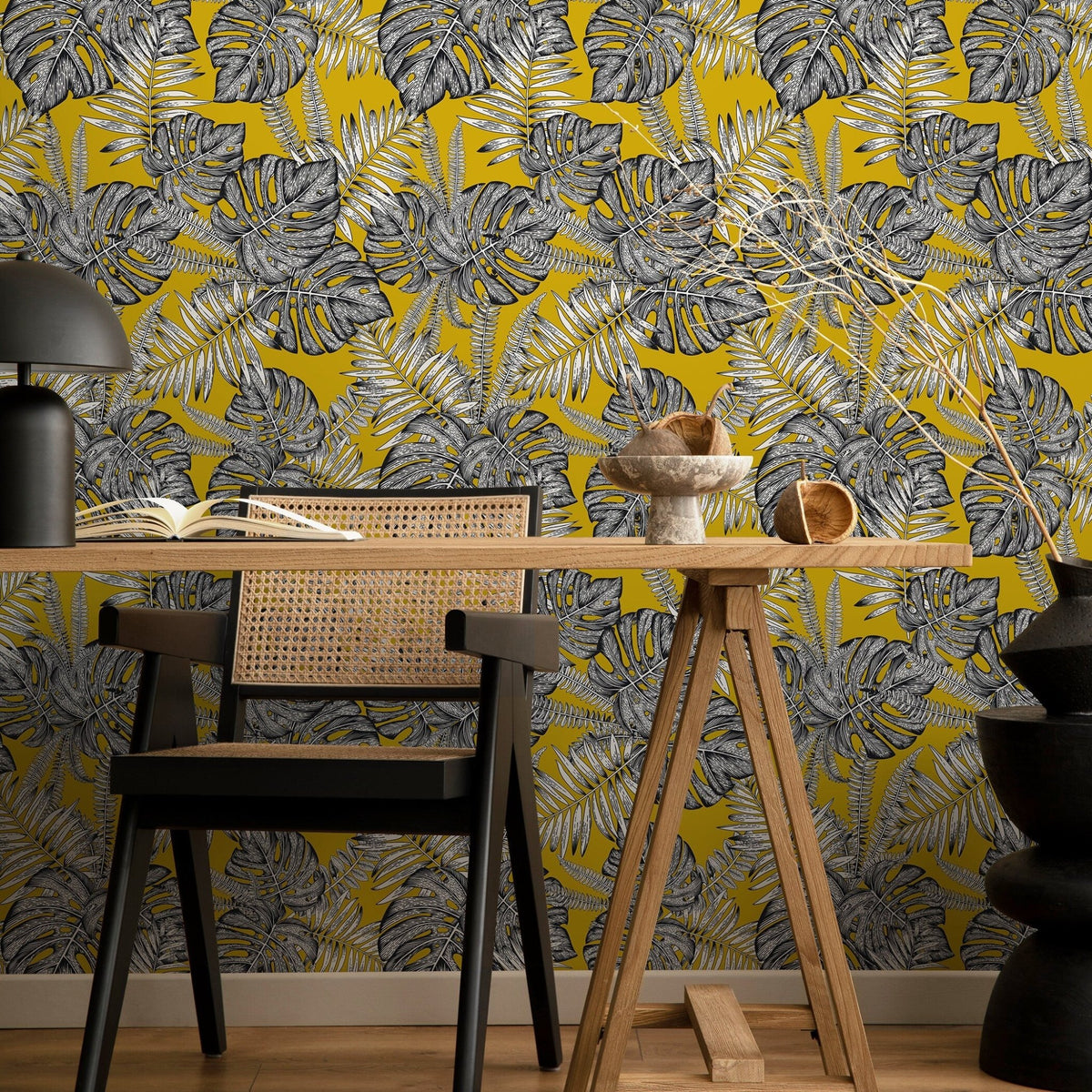 Wallpaper Removable Wallpaper Peel and Stick Wallpaper Wall Decor Home Decor Wall Art Room Decor / Yellow Monstera Leaf Wallpaper - D981 - WallTrend