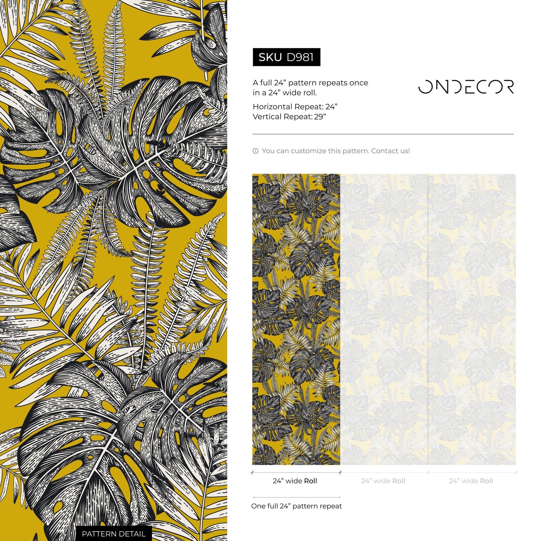 Wallpaper Removable Wallpaper Peel and Stick Wallpaper Wall Decor Home Decor Wall Art Room Decor / Yellow Monstera Leaf Wallpaper - D981 - WallTrend