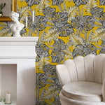 Wallpaper Removable Wallpaper Peel and Stick Wallpaper Wall Decor Home Decor Wall Art Room Decor / Yellow Monstera Leaf Wallpaper - D981 - WallTrend