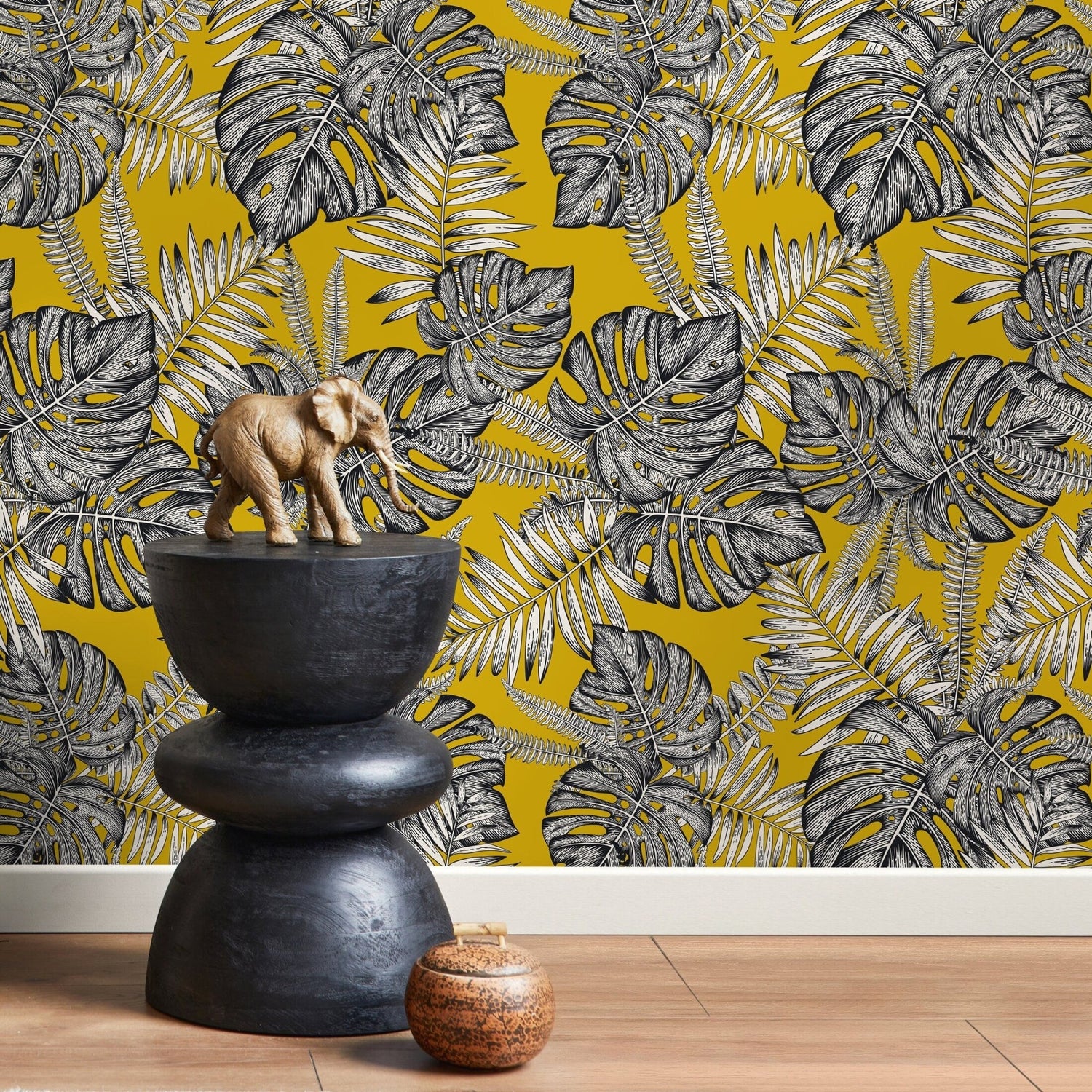 Wallpaper Removable Wallpaper Peel and Stick Wallpaper Wall Decor Home Decor Wall Art Room Decor / Yellow Monstera Leaf Wallpaper - D981 - WallTrend