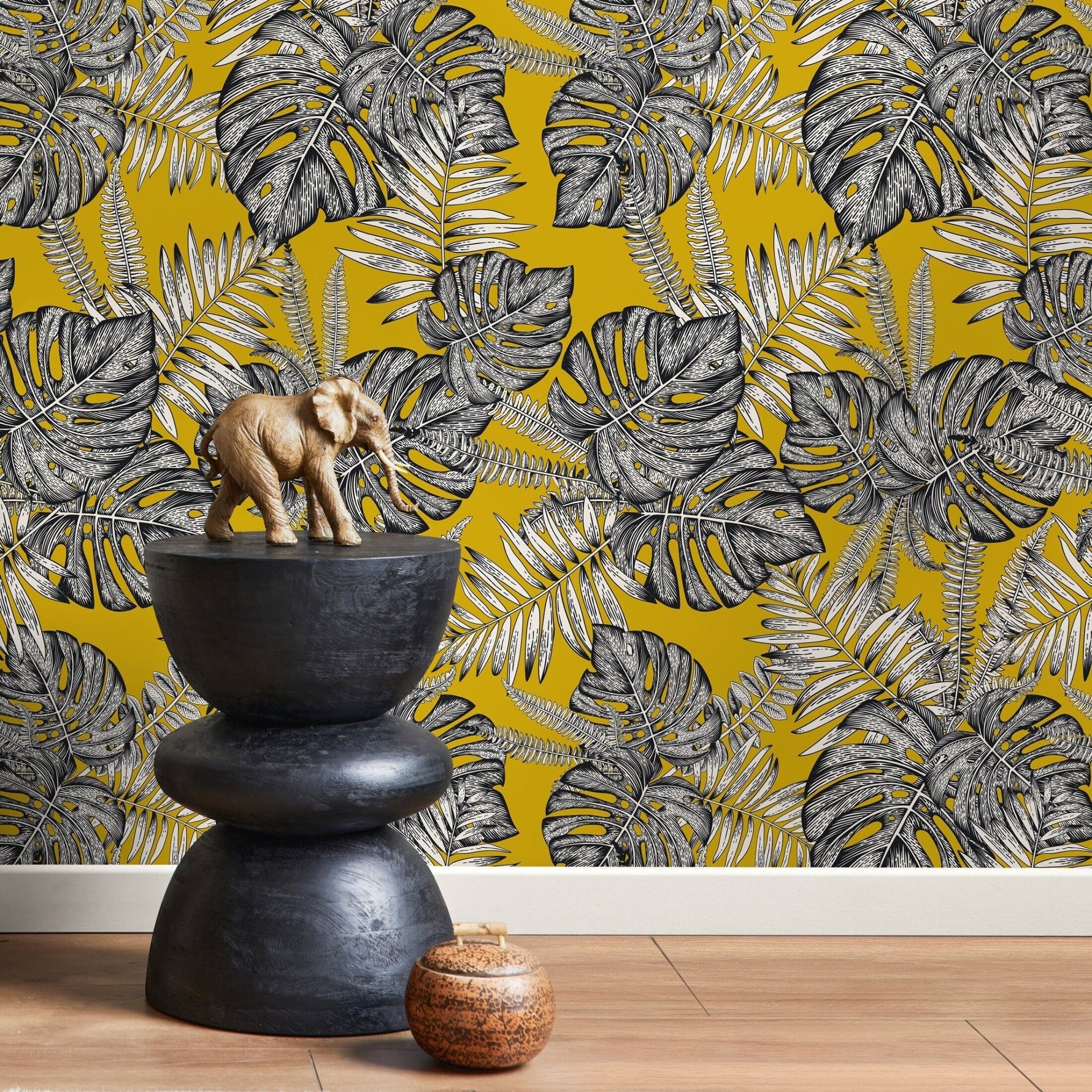 Wallpaper Removable Wallpaper Peel and Stick Wallpaper Wall Decor Home Decor Wall Art Room Decor / Yellow Monstera Leaf Wallpaper - D981 - WallTrend
