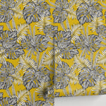 Wallpaper Removable Wallpaper Peel and Stick Wallpaper Wall Decor Home Decor Wall Art Room Decor / Yellow Monstera Leaf Wallpaper - D981 - WallTrend