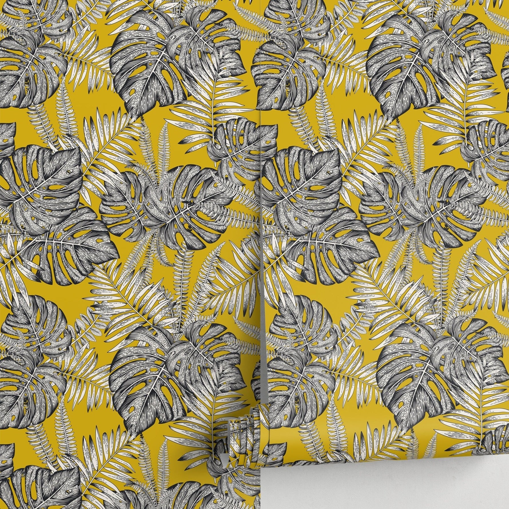 Wallpaper Removable Wallpaper Peel and Stick Wallpaper Wall Decor Home Decor Wall Art Room Decor / Yellow Monstera Leaf Wallpaper - D981 - WallTrend