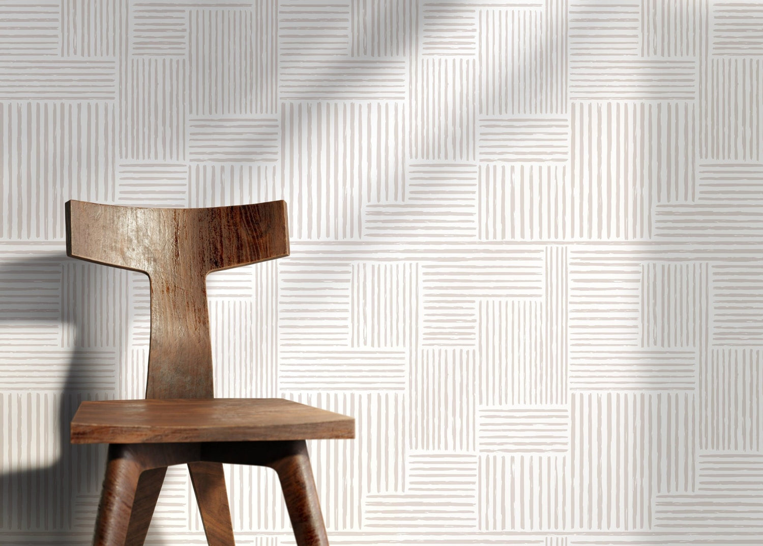 Warm Neutral Paint Brushed Labyrinth Wallpaper Peel and Stick Removable Repositionable Minimalistic Abstract Boho Beige & White - ZABJ - WallTrend