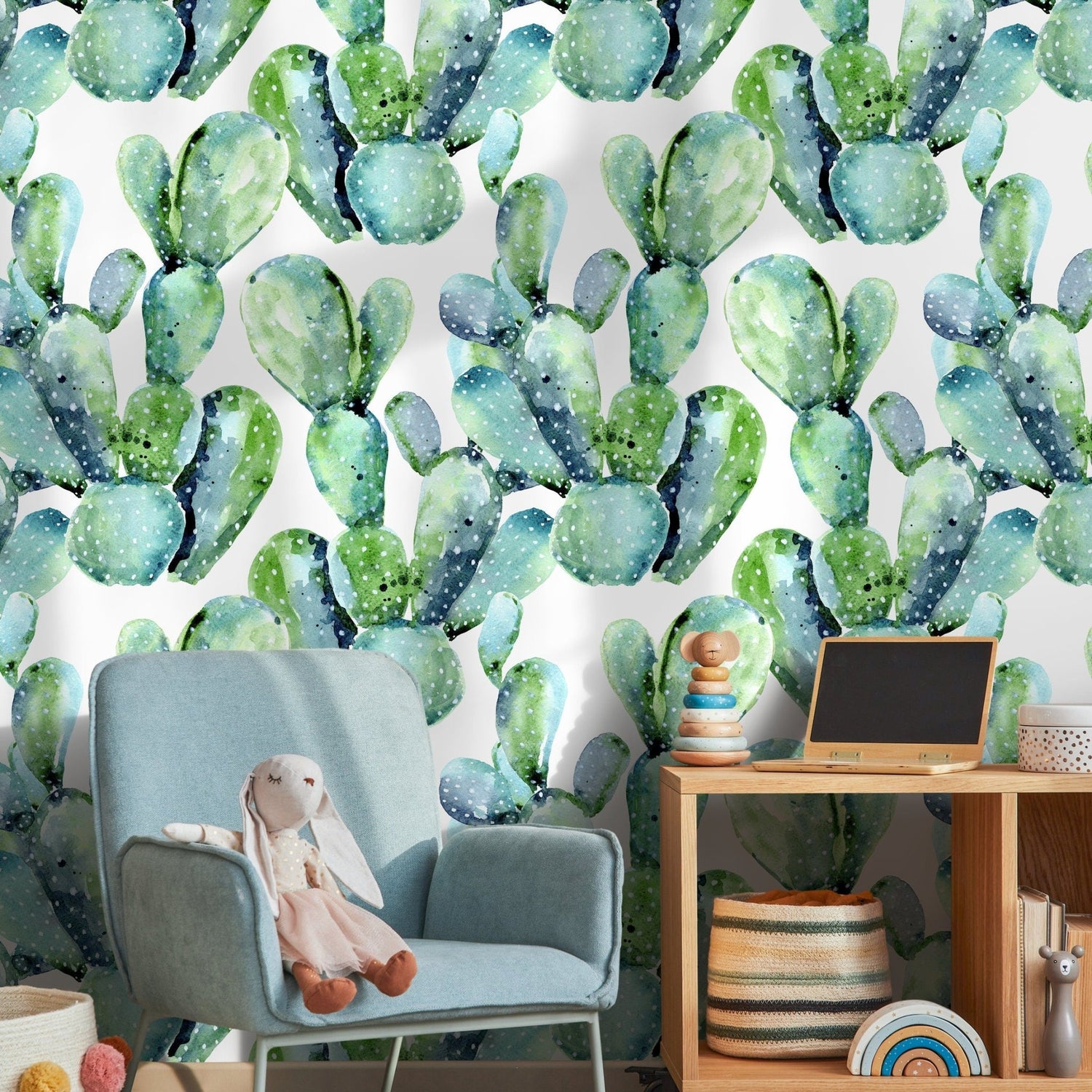 Watercolor Cacti Wallpaper - A241 - WallTrend